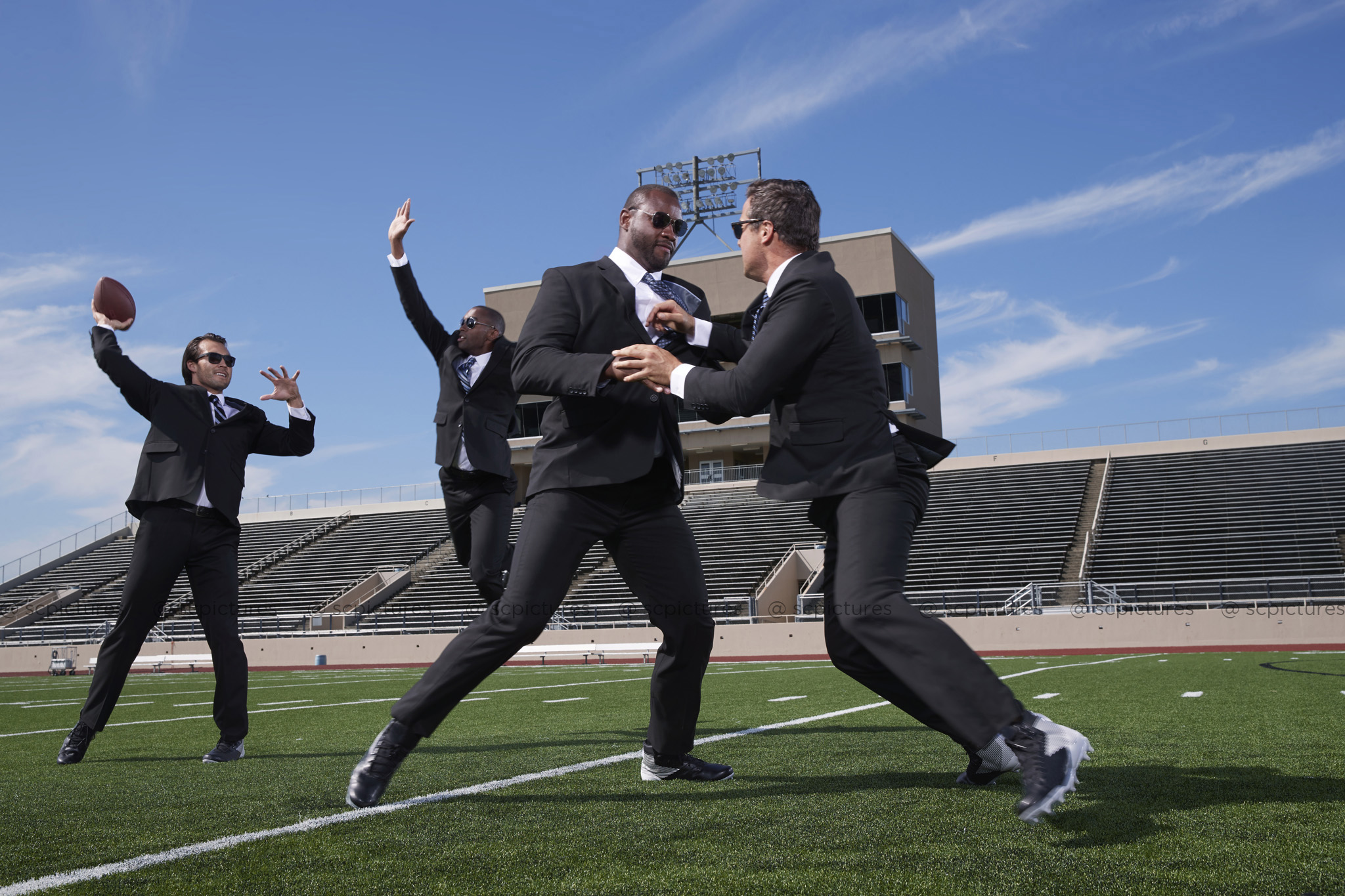 Businessman playing football.
Client: Haggar Clothing
Shoot: Print and Digital Ad by commercial Director/Photographer Stewart Cohen.