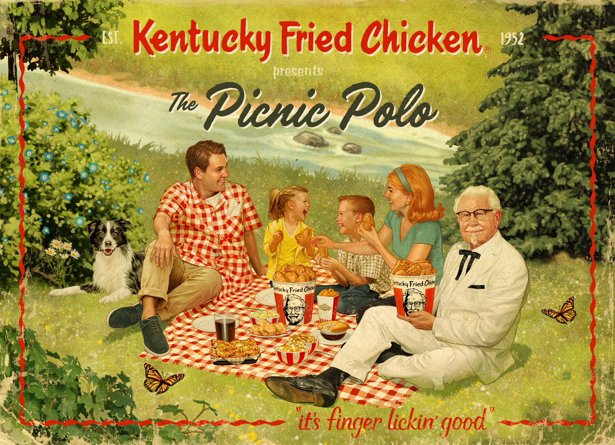 retro style Illustration for KFC campaign promoting the Picnic Shirt