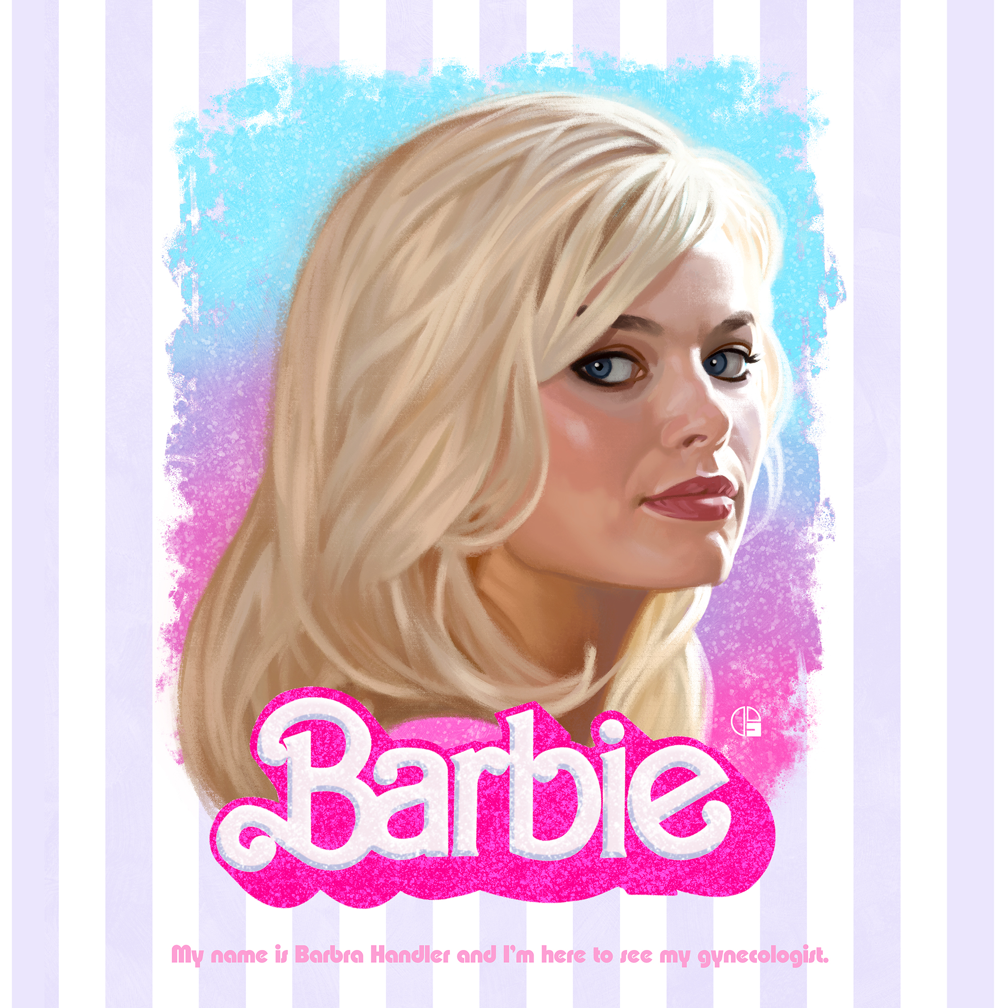 Illustrated portrait of Margot Robbie as Barbie