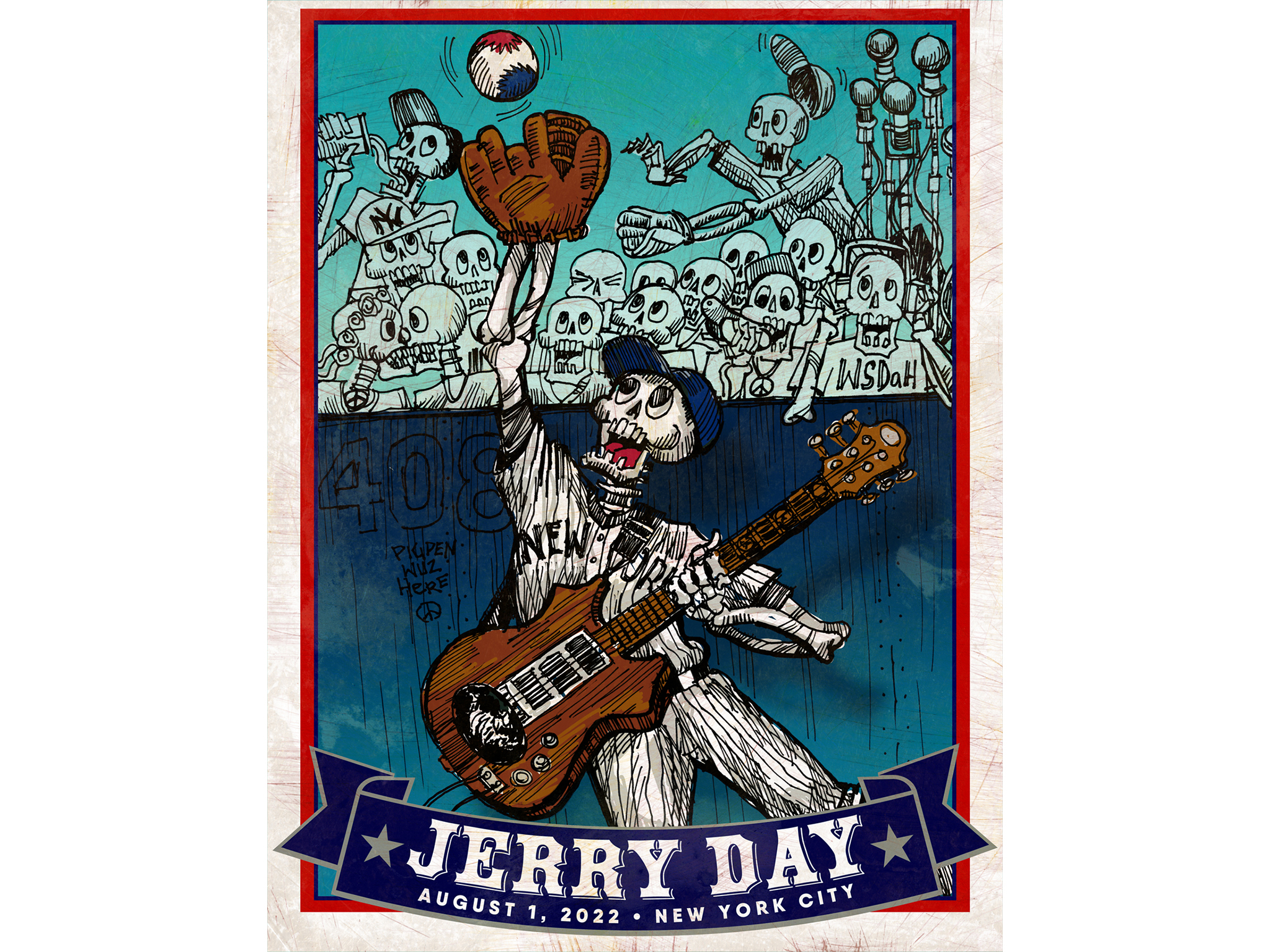 Yankee day poster commemorating Jerry Garcia day at Yankee Stadium.