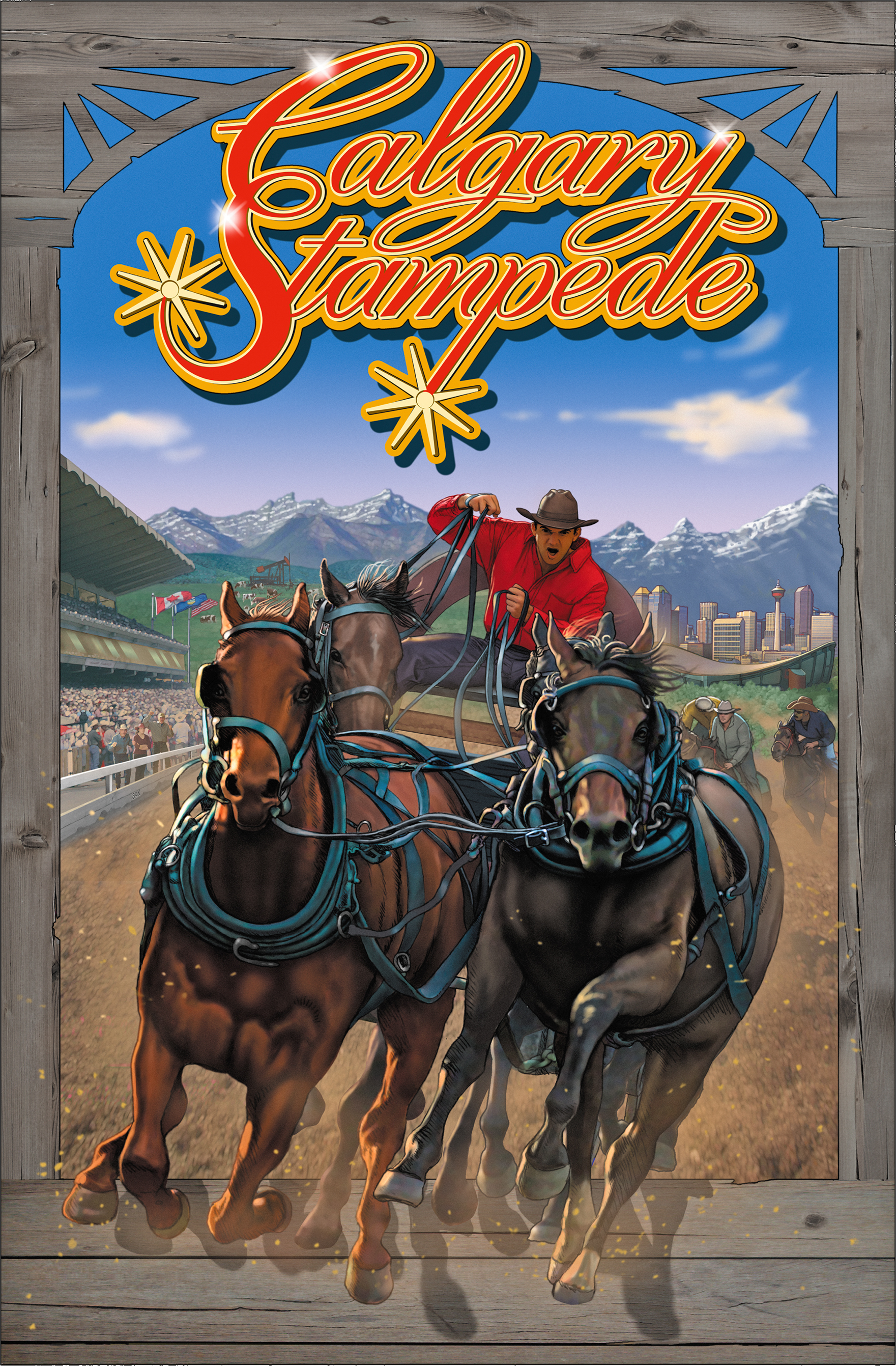 Cowboy rider drives charging horses