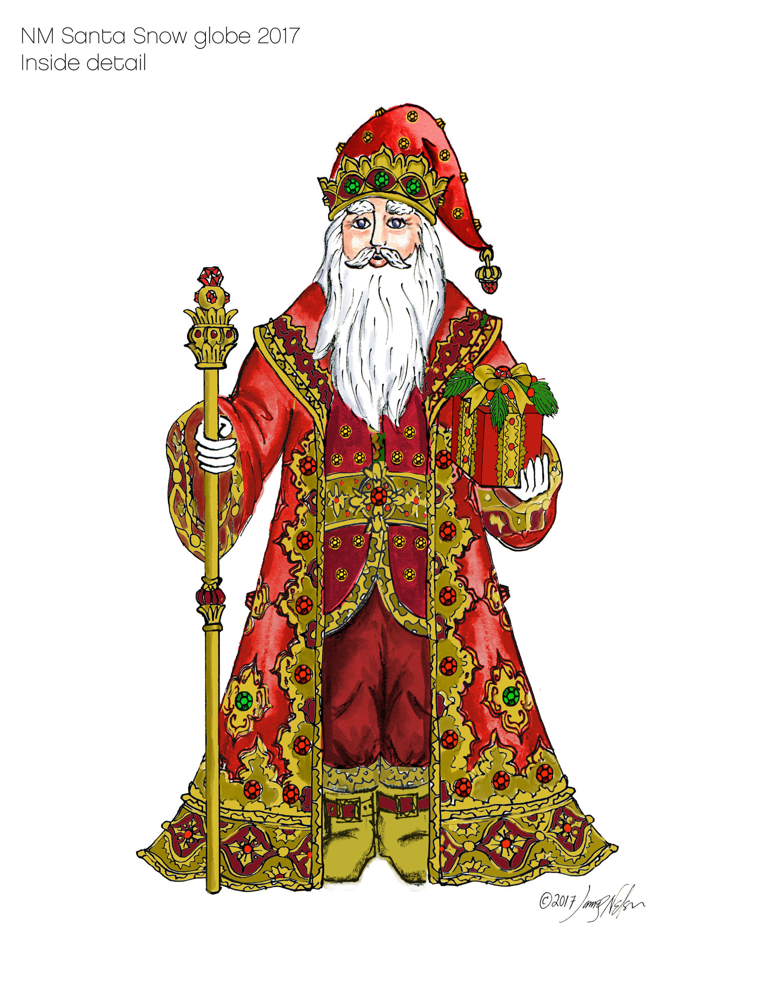 original artwork of the Santa to go inside the snow globe 