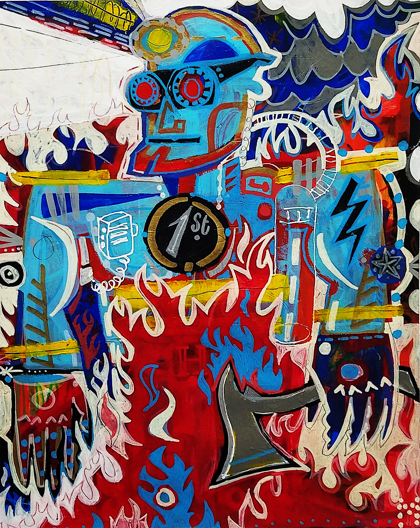 Abstract, painterly, traditional, illustration of a robot