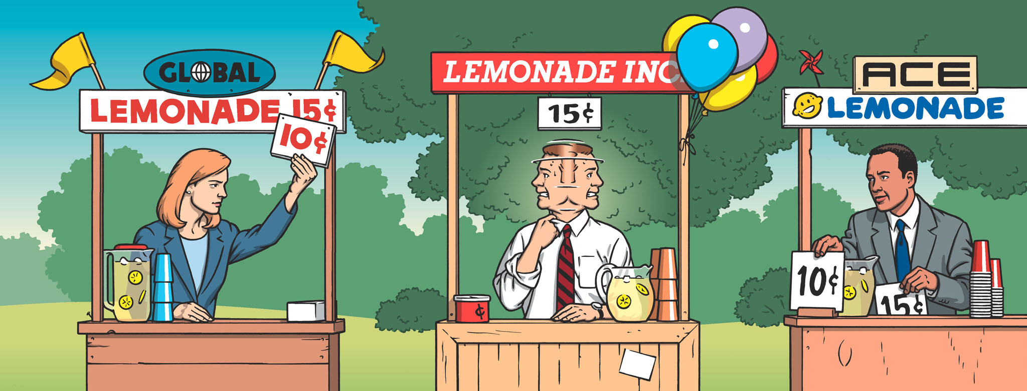 Lemonade stands become a metaphor for competition between businesses.  

Client: Cnet