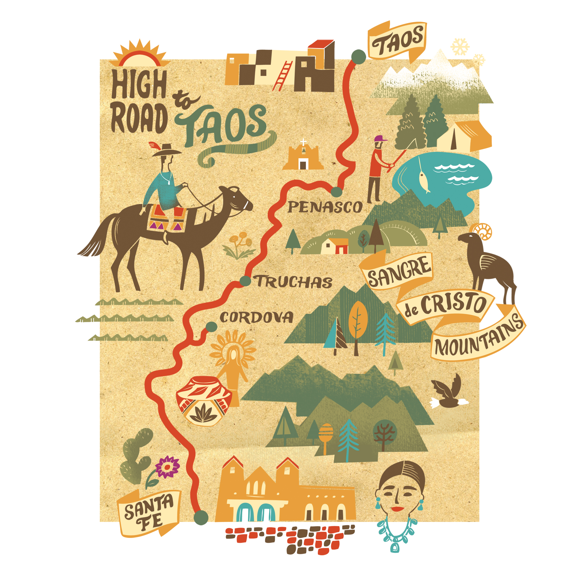 Map of "high road to Taos" scenic road. 