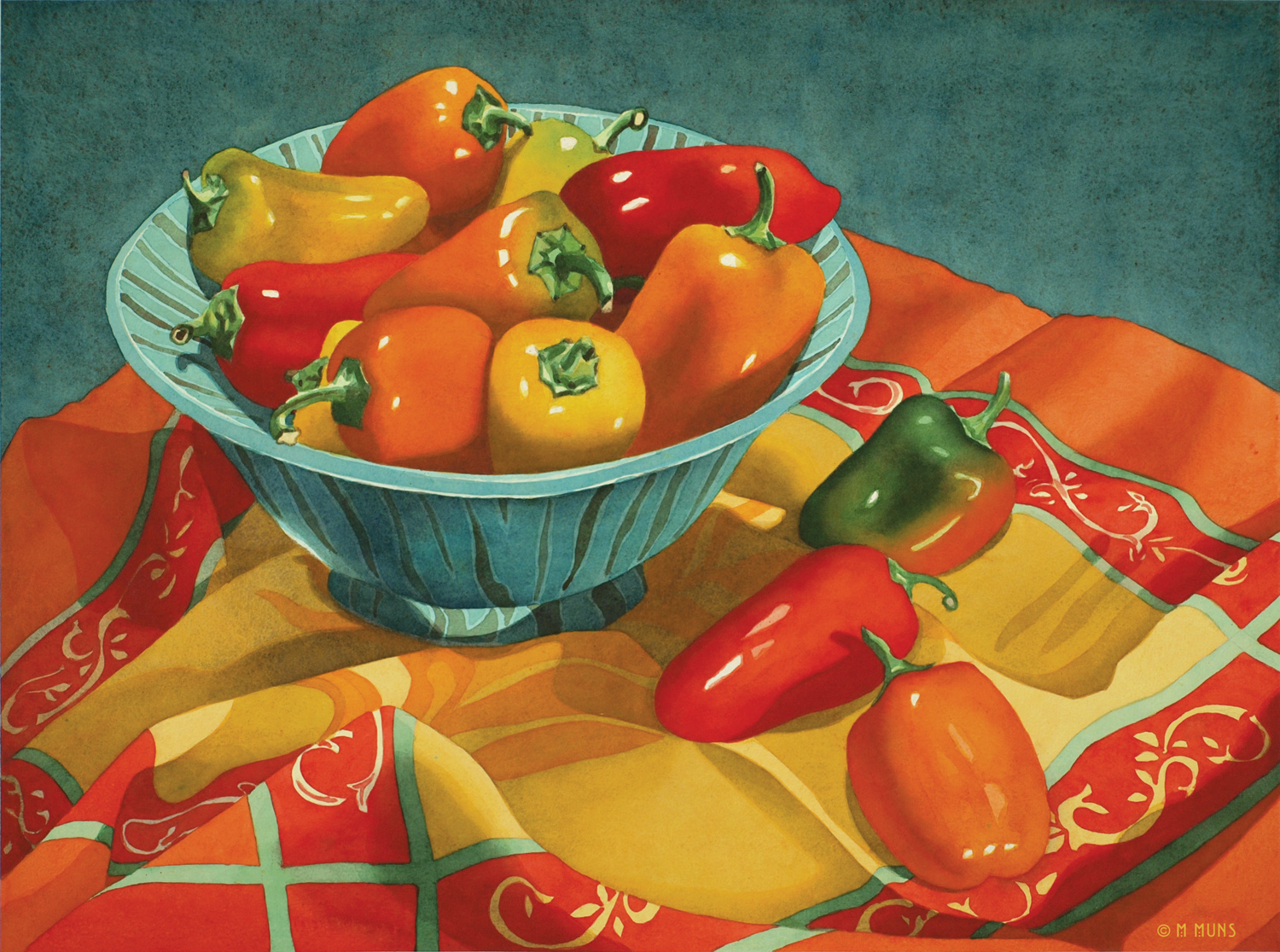 ©Marjorie Muns.  Watercolor realism seasonal artwork for ethnic foods presentation.