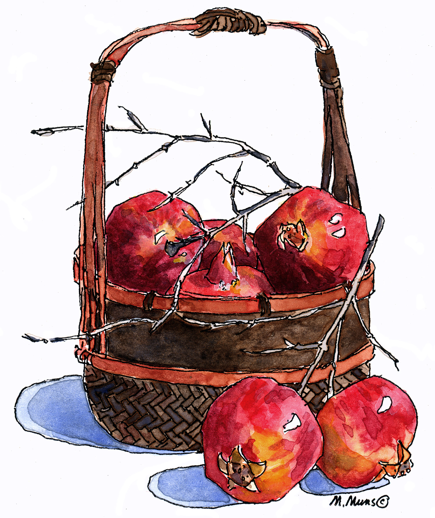 ©Marjorie Muns. Line and color wash still life.