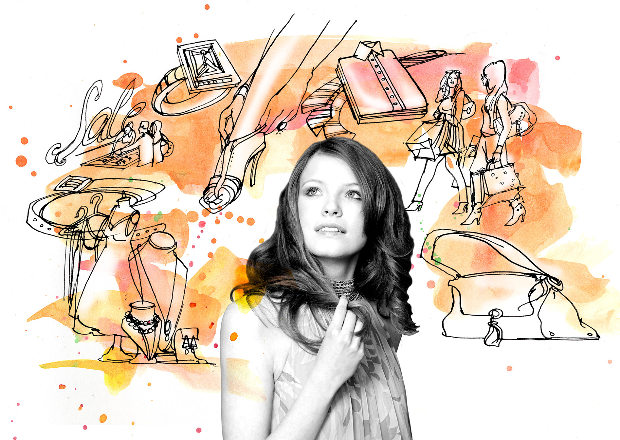 Pen and ink with watercolor and collaged stock photo.
Client: Symphony Park