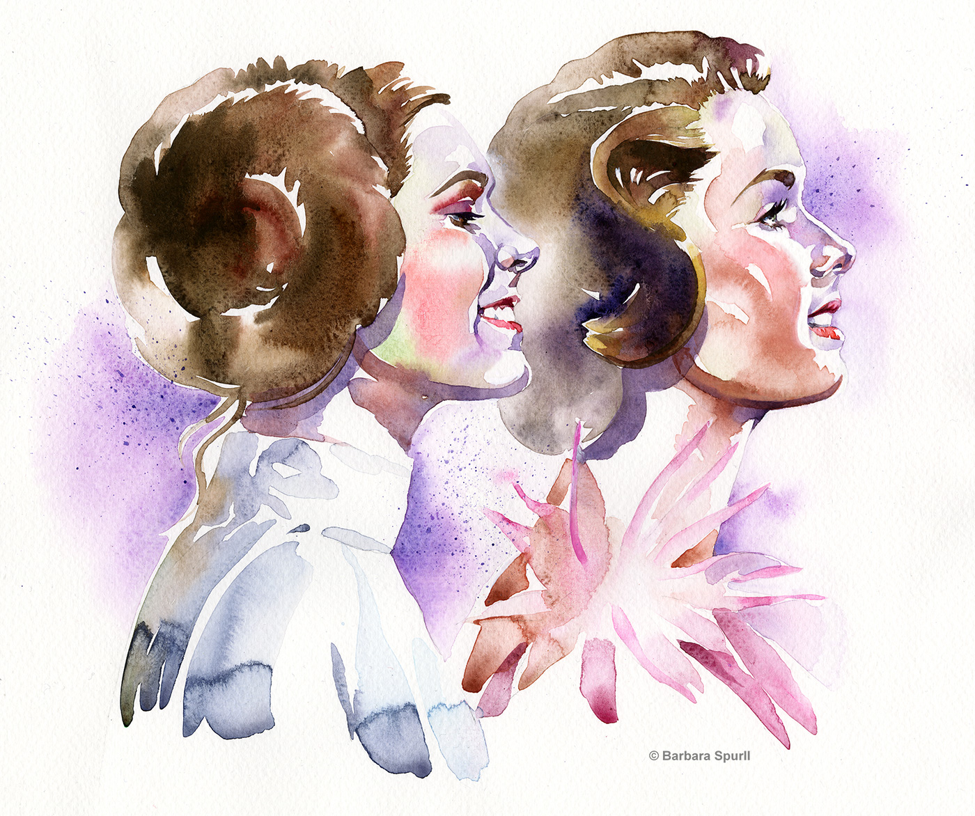 watercolour portrait of Carrie Fisher and Debbie Reynolds