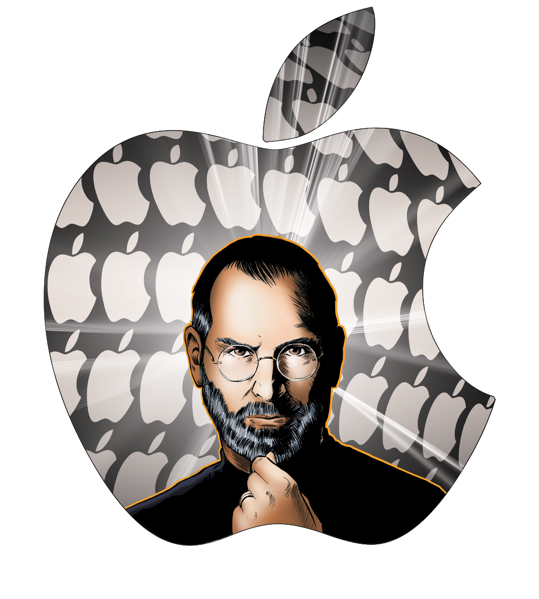 Steve Jobs Portrait. illustration of Steve Jobs presiding over the church of apple. 