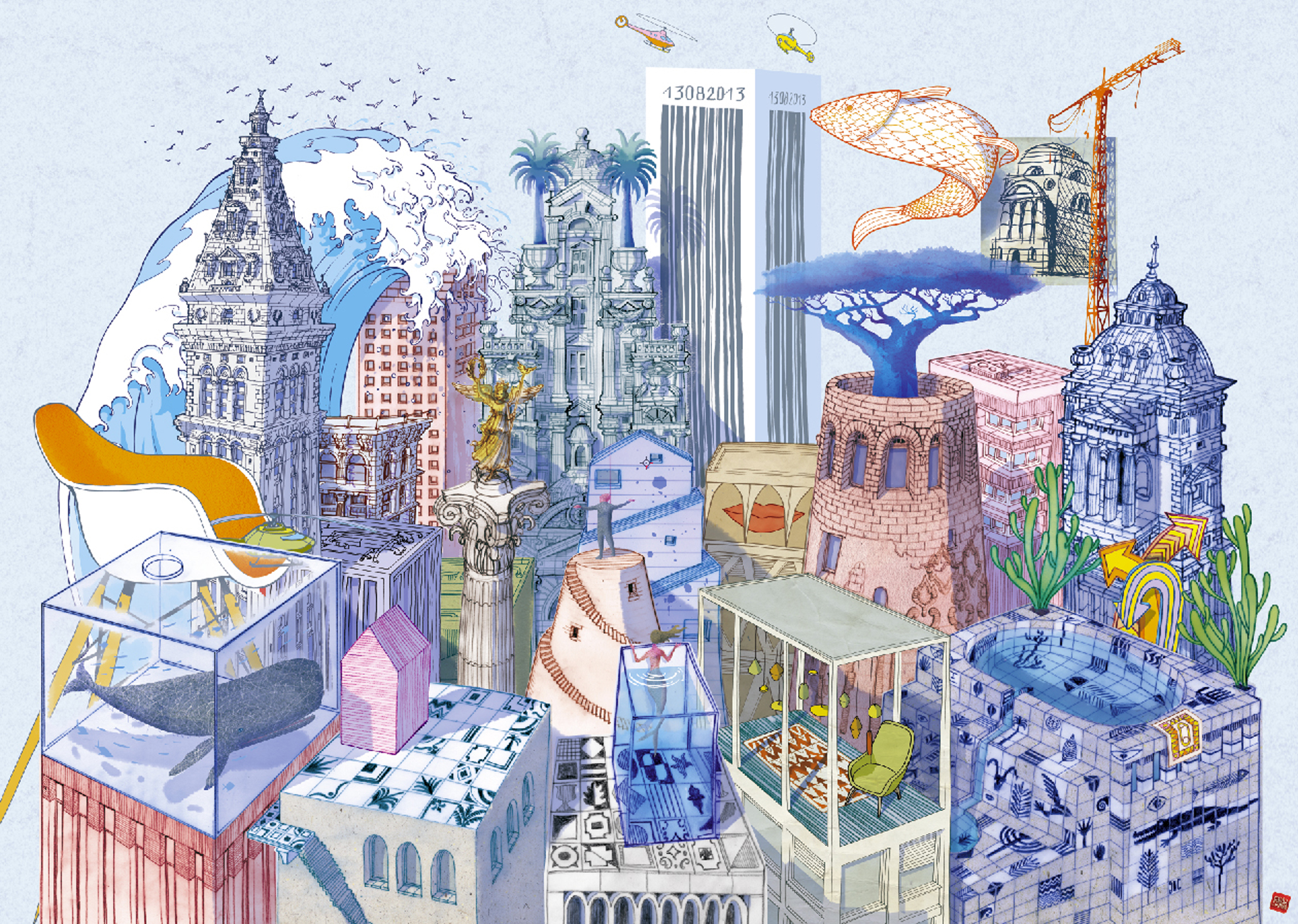 The illustration describes "Anastasia," one of the fantastic cities appearing in Italo Calvino's novel "Le città invisibili."