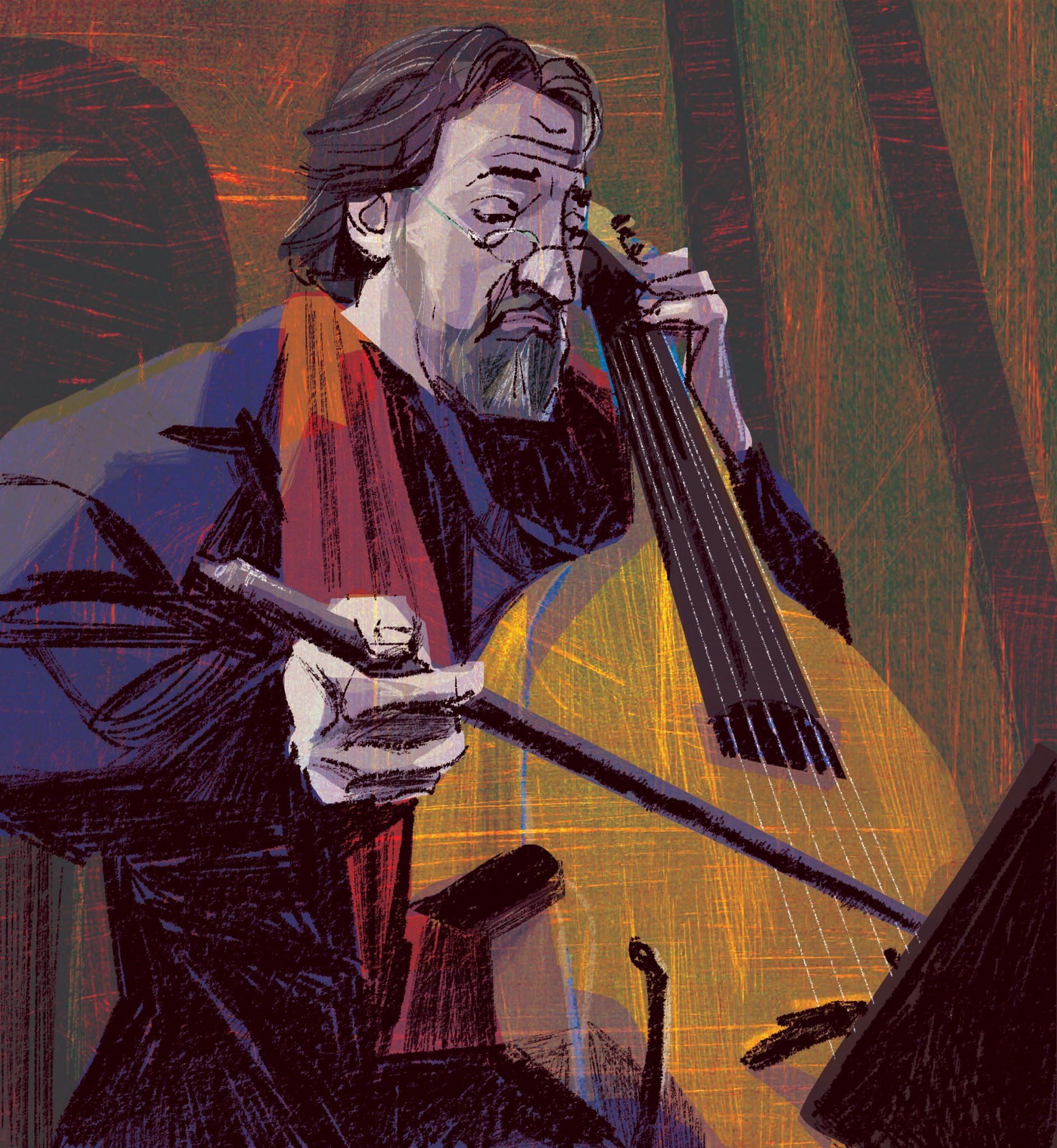 Portrait of Jordi Savall, the reigning master of the viola da gamba. For The New Yorker.