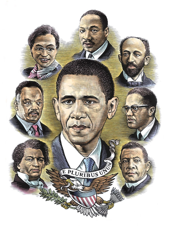 bill sanderson, scratchboard, portrait, obama, president, martin luther king, african-american, 