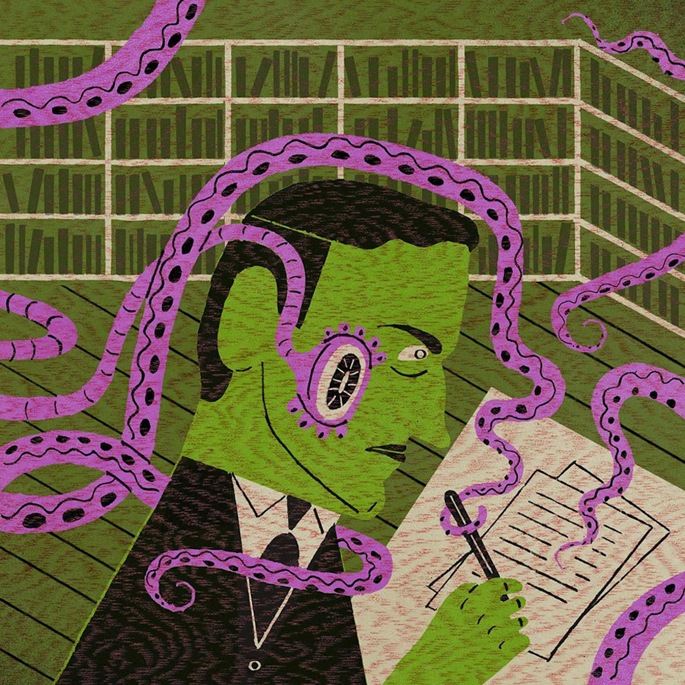 Illustration for article "Shadows from Yen Appreciation and Time" for Wired Japan. hp lovecraft, fiction, horror, writing, supernatural, lovecraftian, cosmic horror