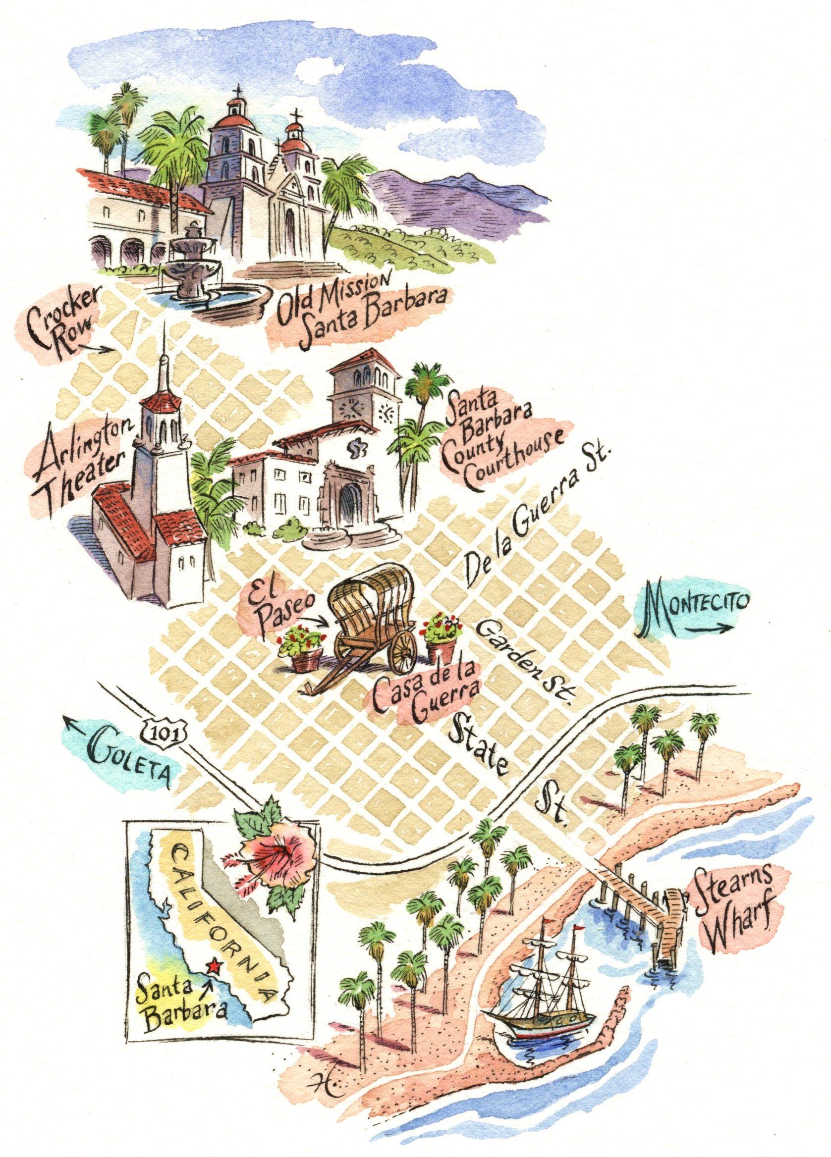 Fun map of Santa Barbara, California