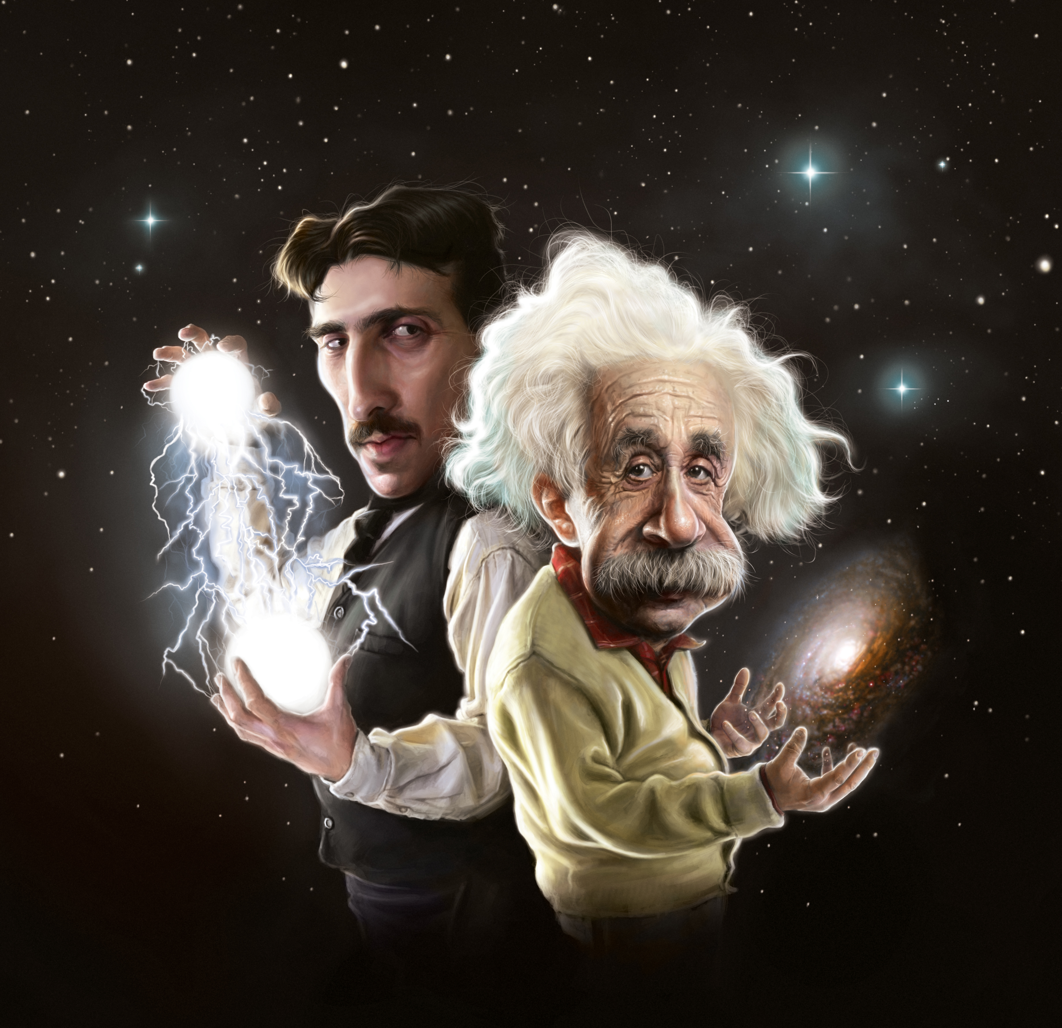 jason seiler, portrait, caricature, einstein, science, space, outer space, stars, 