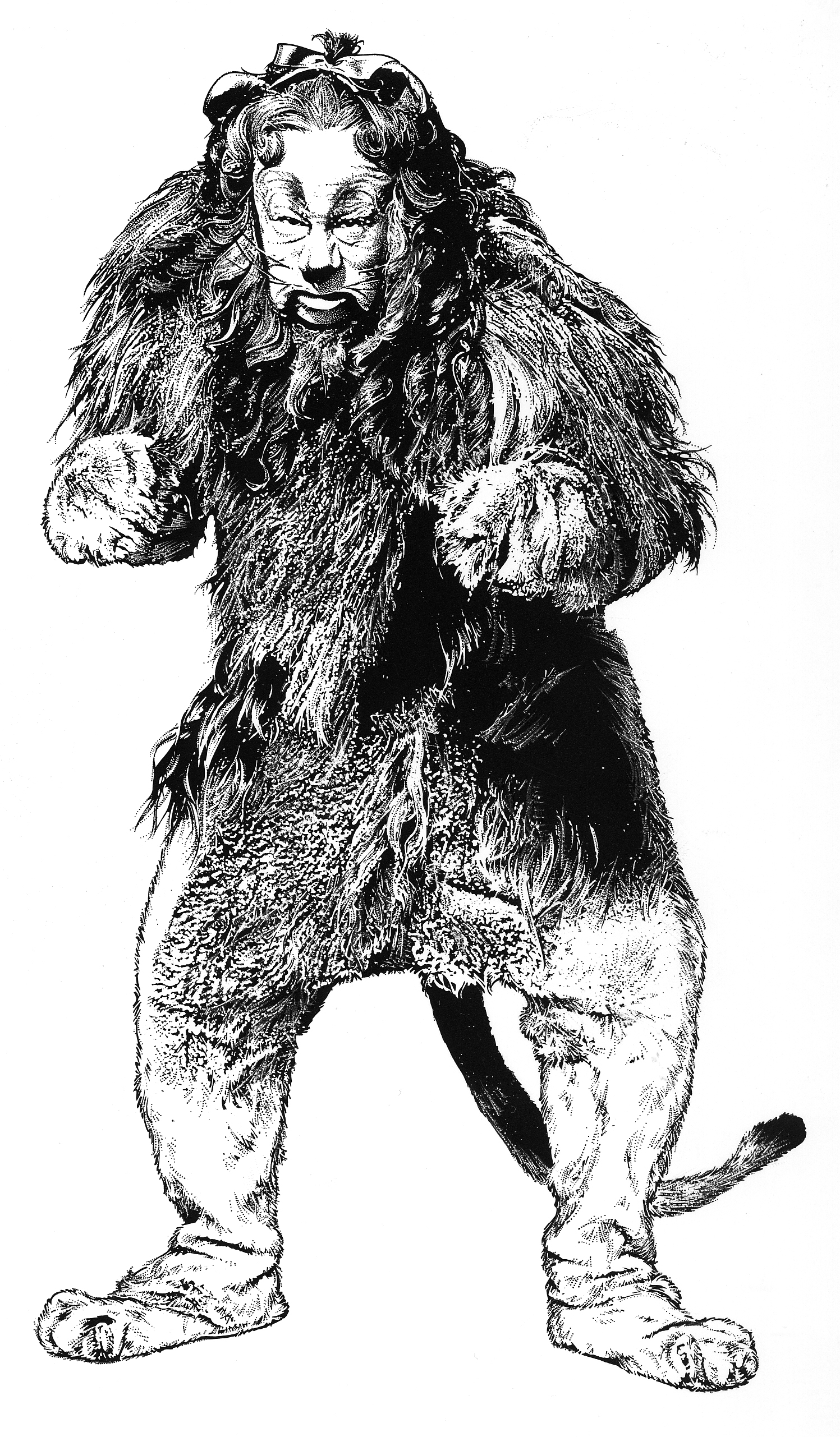 Pen & ink stipple portrait of the Cowardly Lion for Turner Classics
