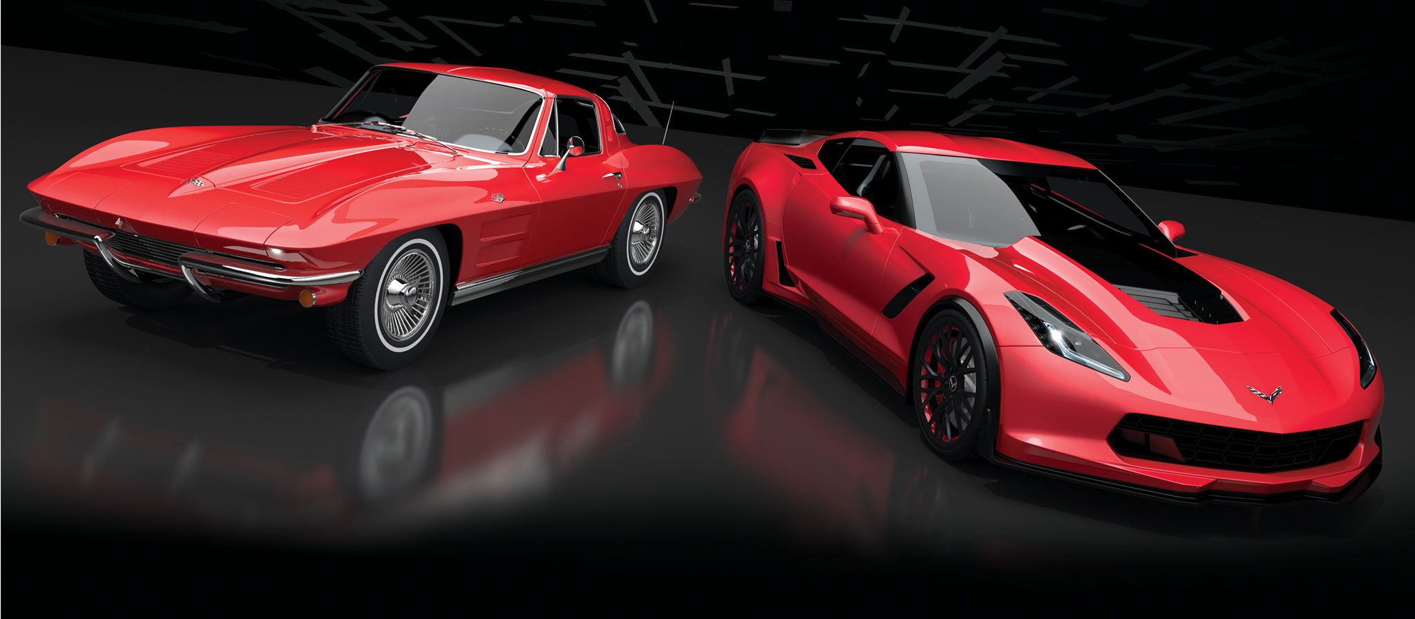 Modified CGI Corvettes for a billboard for a shop that customizes modern muscle cars and restores classic cars. CLIENT - Bumbera's Performance Associates