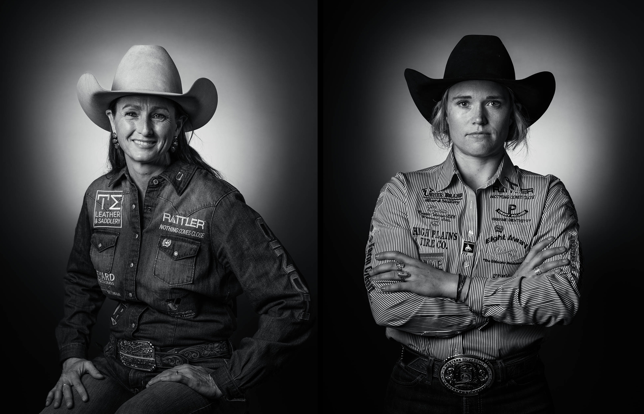 Breakaway Ropers Erin Johnson (l) and Taylor Munsell (r) photographed for Teton Ridge at the National Cowgirl Museum in Fort Worth, TX during the 2023 Fort Worth Stock Show & Rodeo. January 21, 2023. Photograph by Darren Carroll