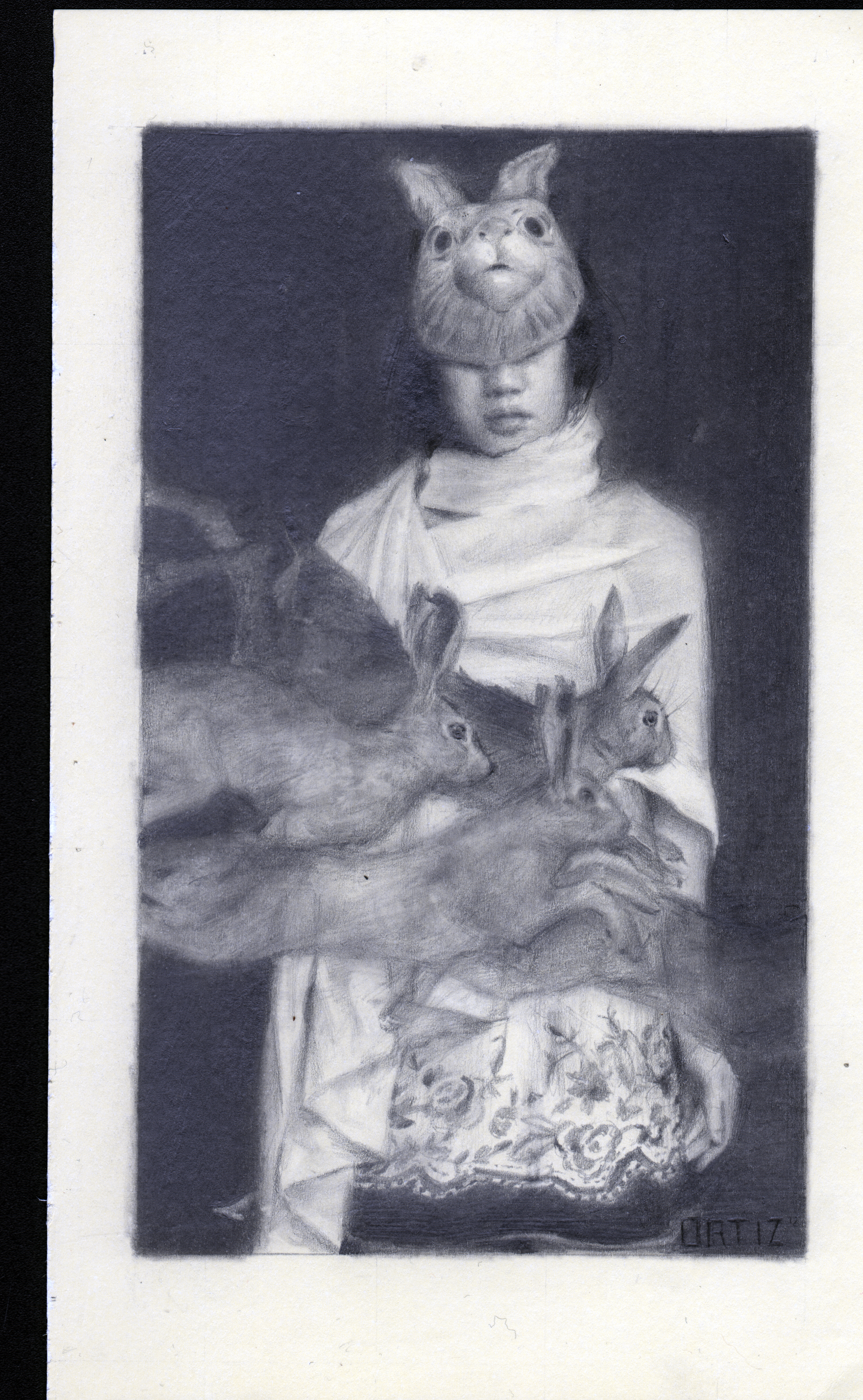 drawing, rabbits, girl, mask, asian, 