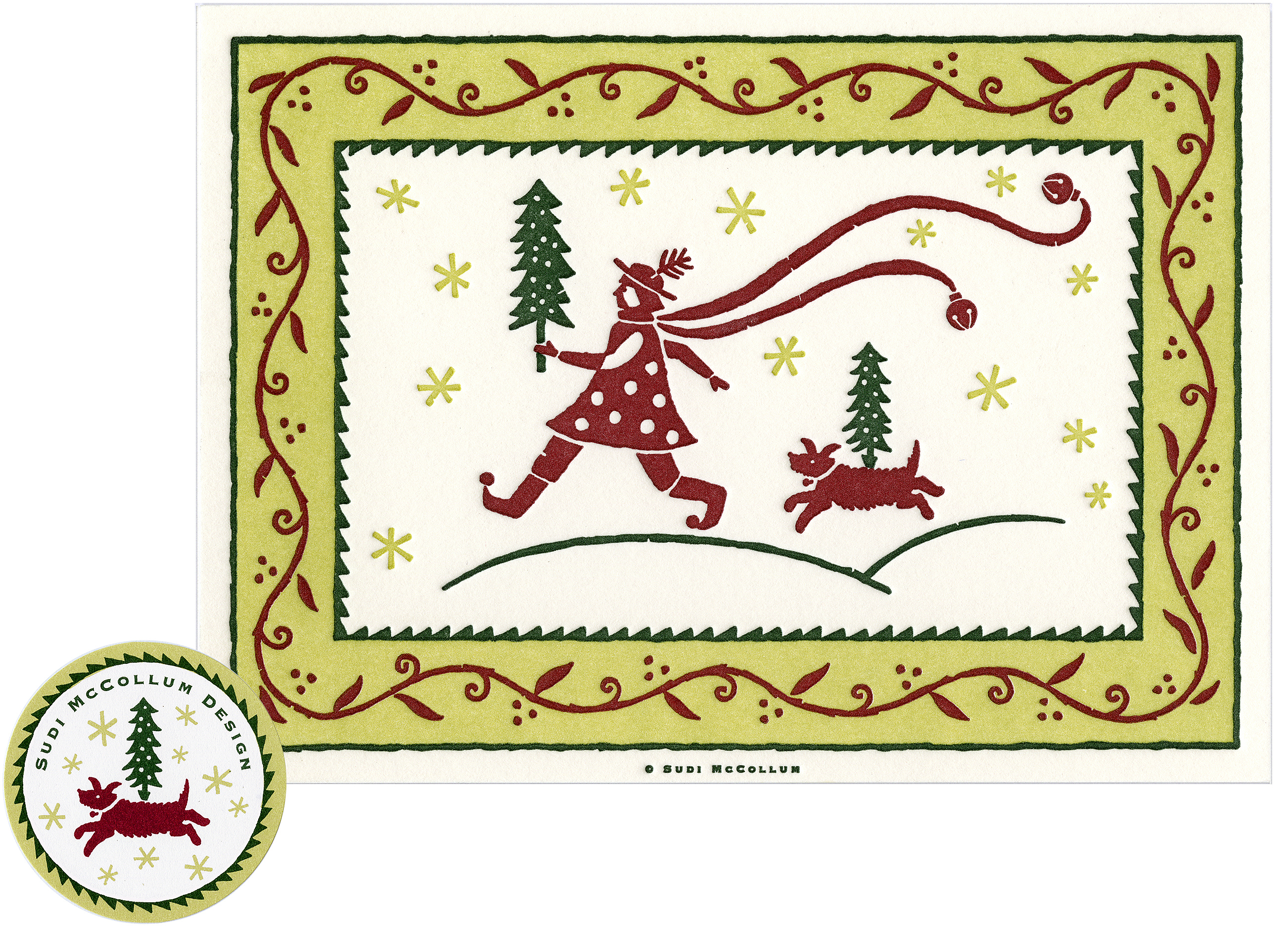Letterpressed Christmas card and sticker. with Scandinavian feel.  Designed as joint promotion for self and for the printer.