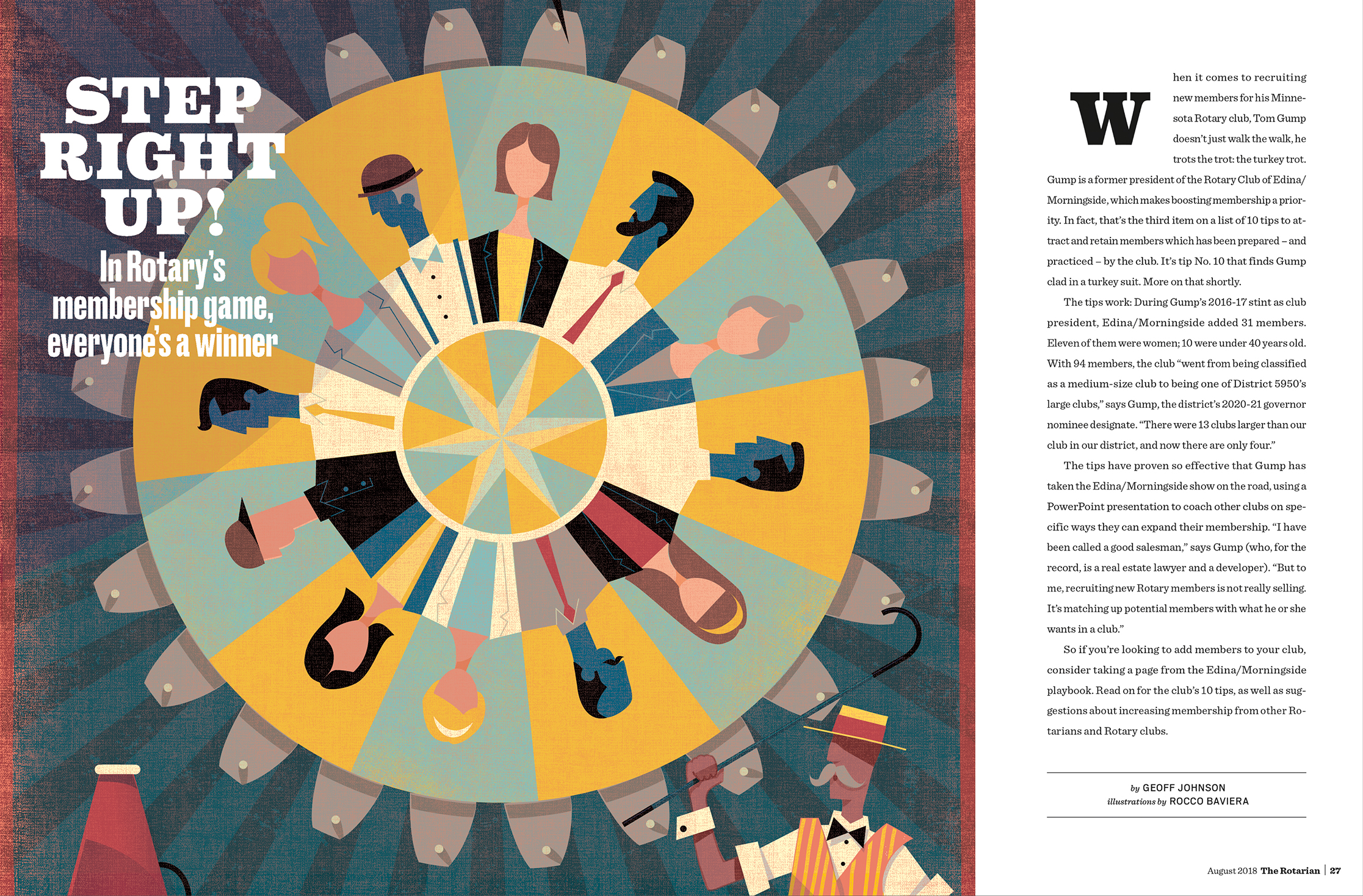 Opening spread of Rotarian Magazine for an article on gaining new members
