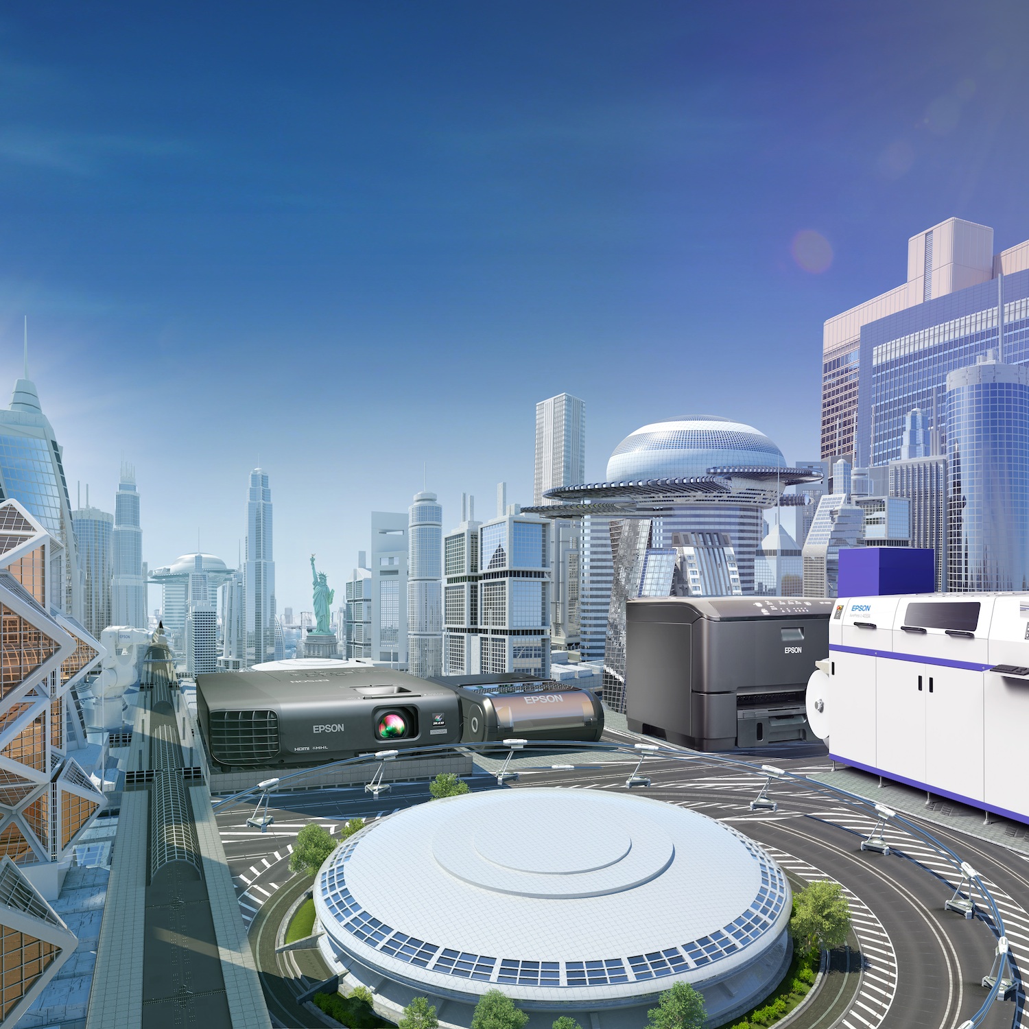 CGI cityscape with Epson products