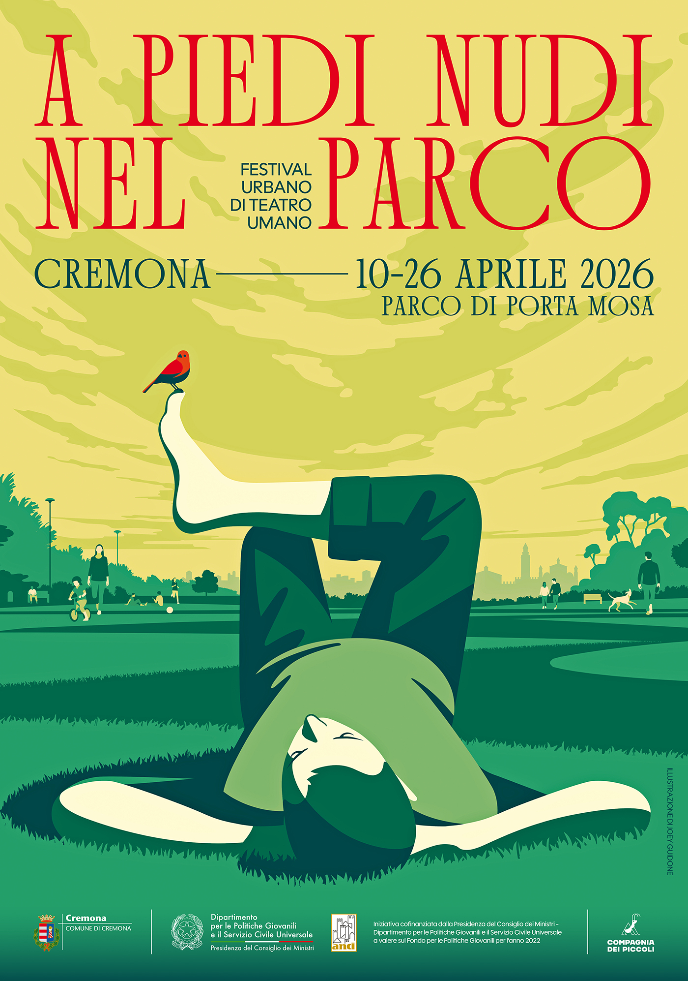 Illustrated poster for the cultural event Barefoot in the Park in Cremona, Italy.