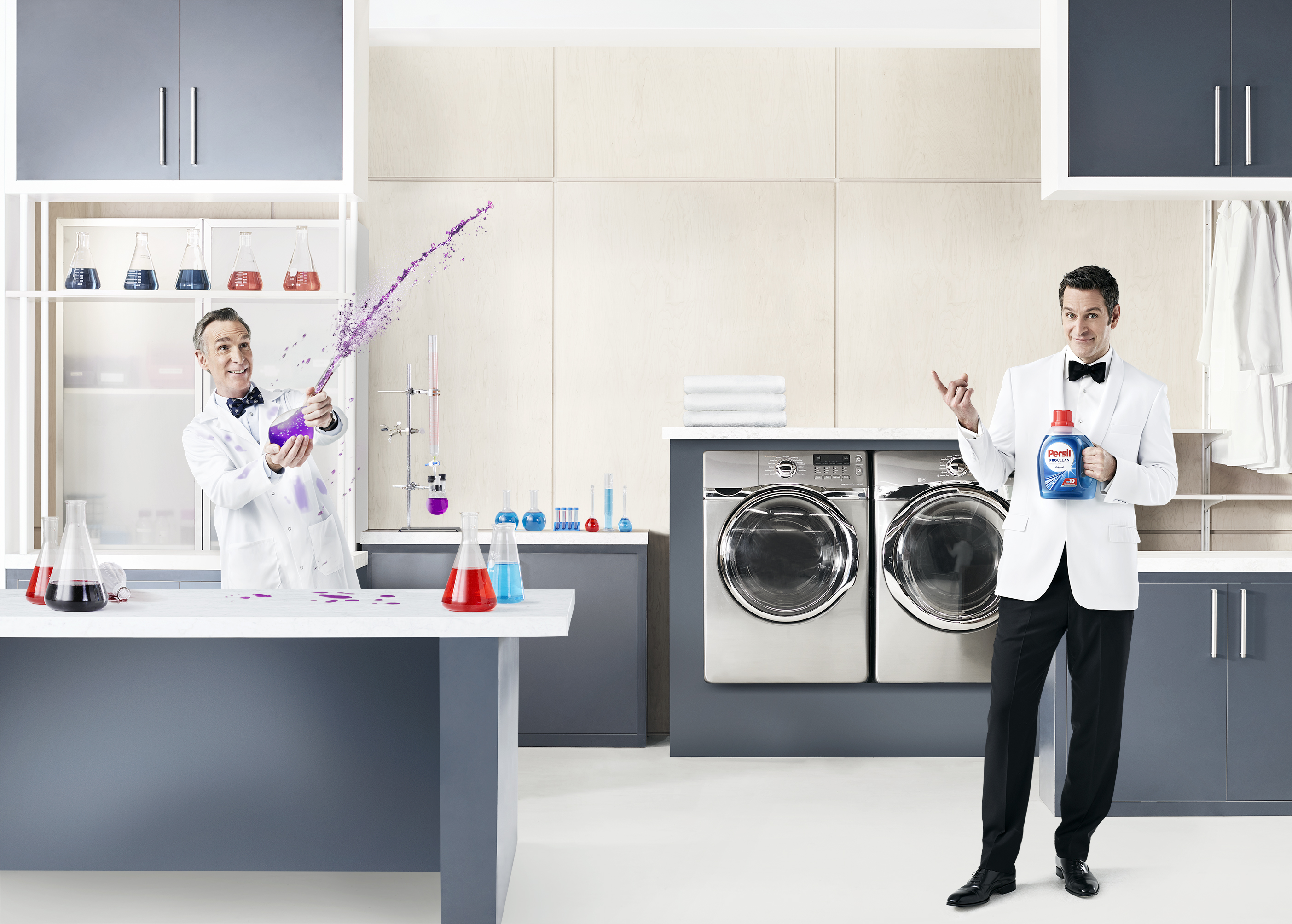 The Science Guy Bill Nye is making a mess and the Professional with Persil will be removing all stains.