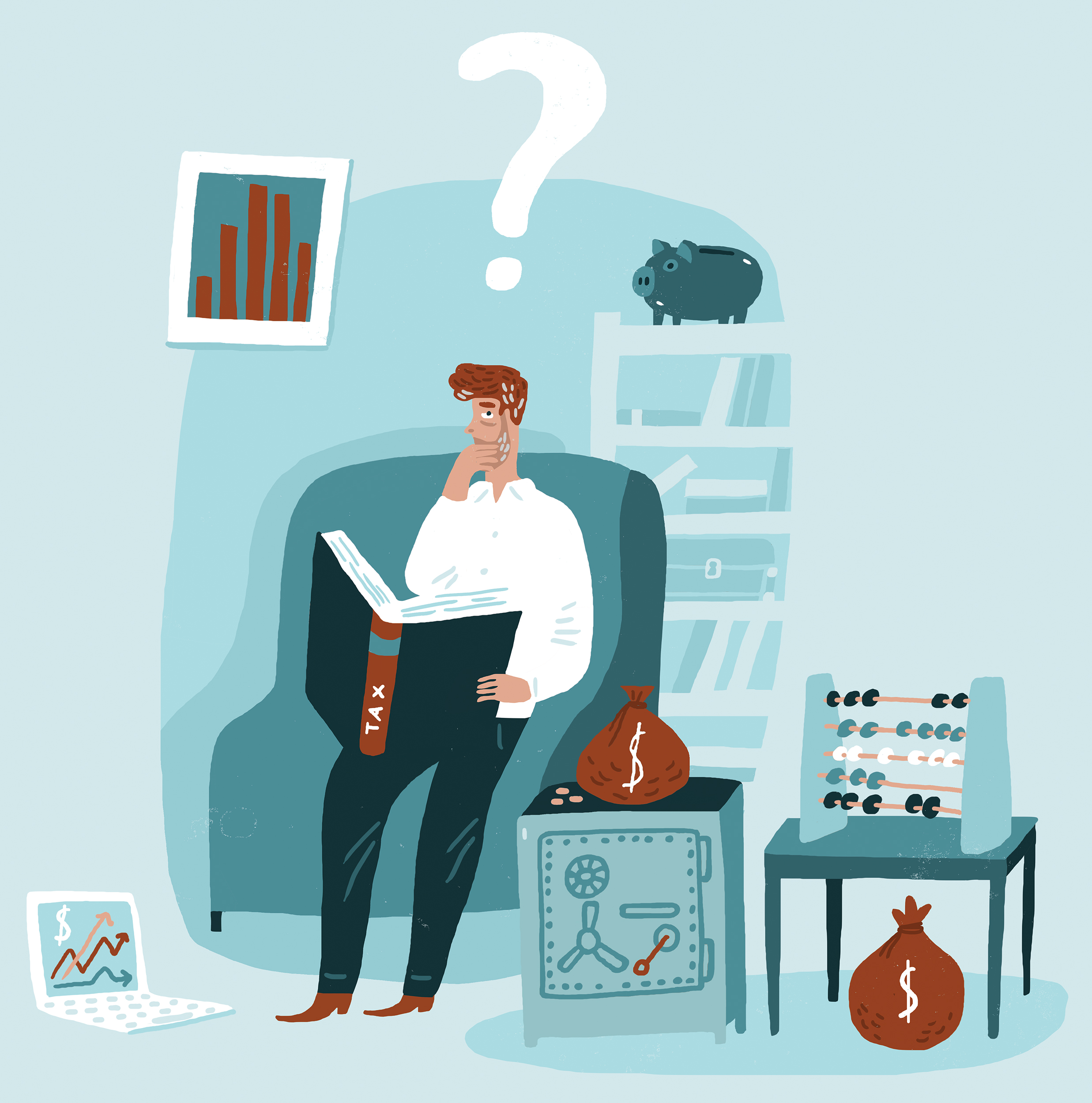 Editorial illustration about the US tax system.