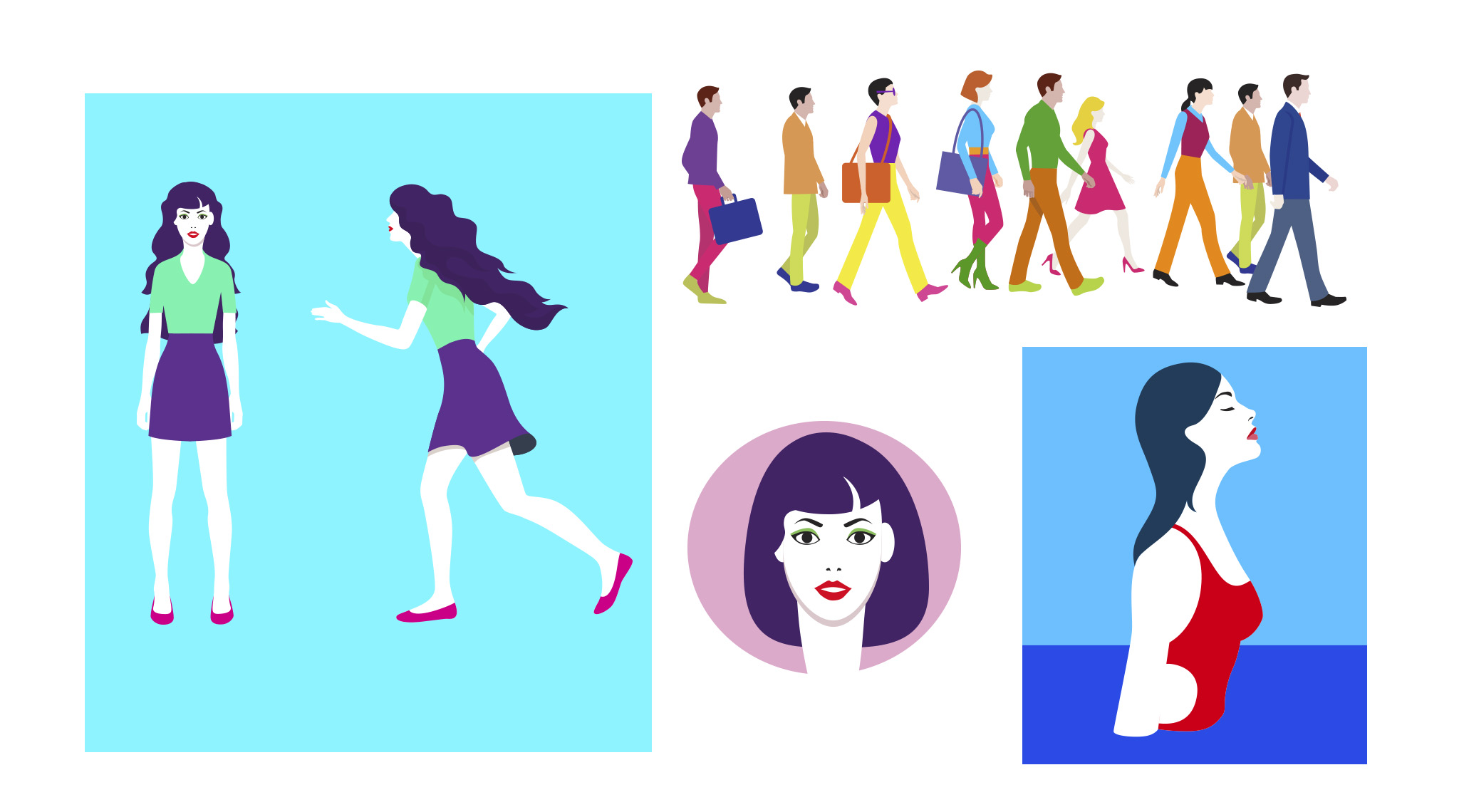 Graphic flat, Character vector illustrations created for a Samsung animated motion spot.