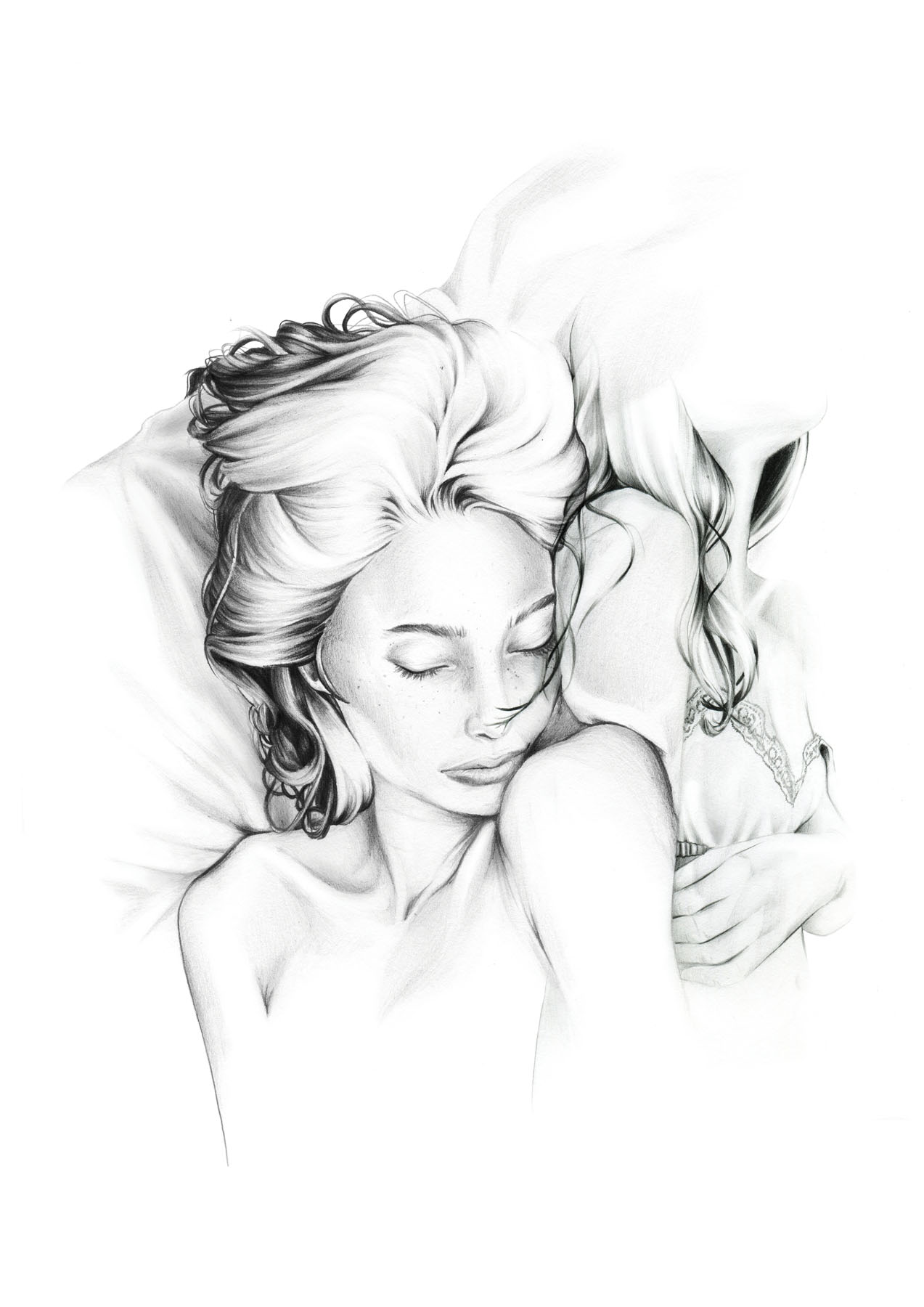  Fashion illustration of sleeping model 