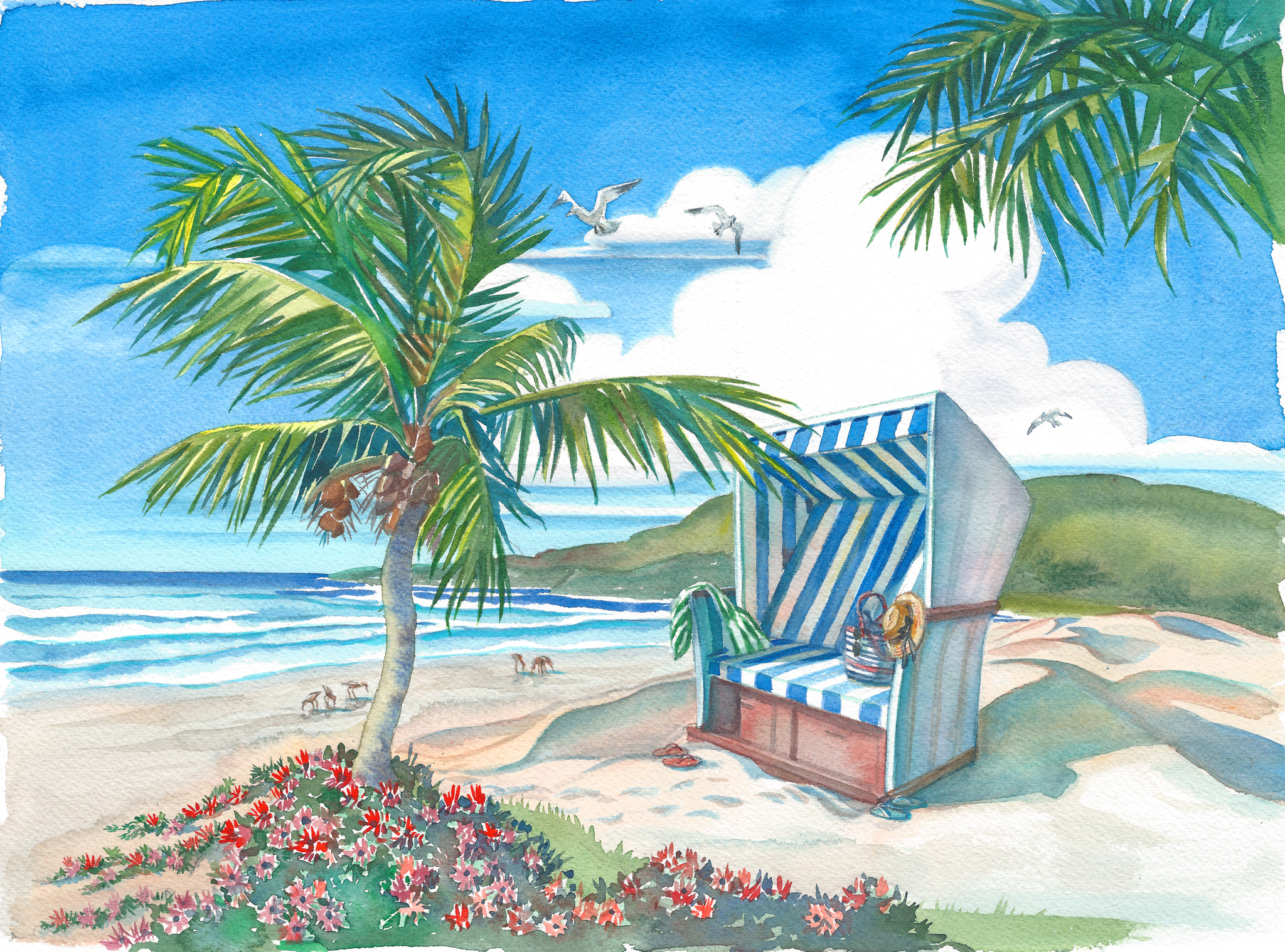 Watercolor landscape illustration.