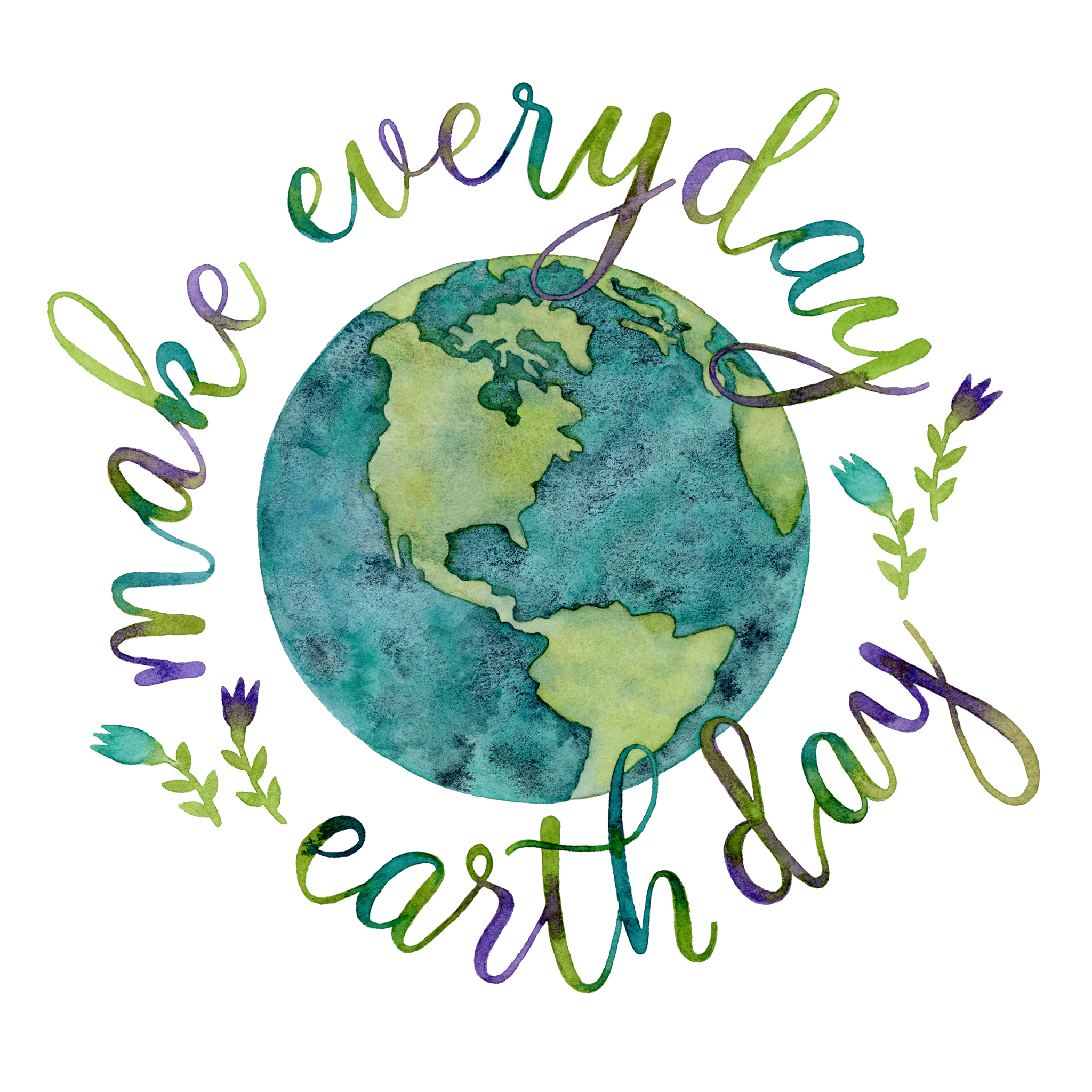 hand lettered and painted illustration for earth day
