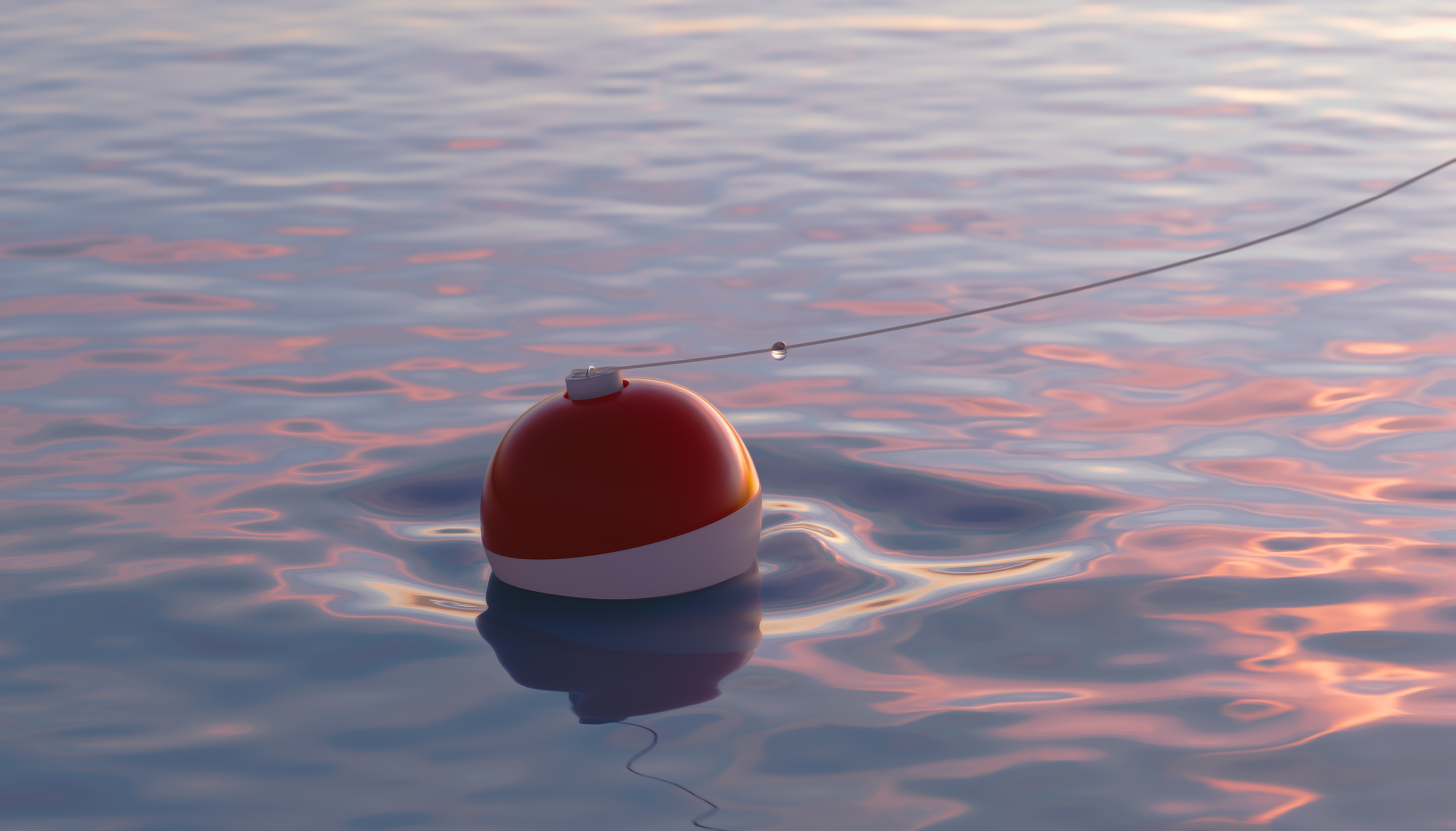 Sunrise fishing on a calm lake in the morning. Liquid Plastic