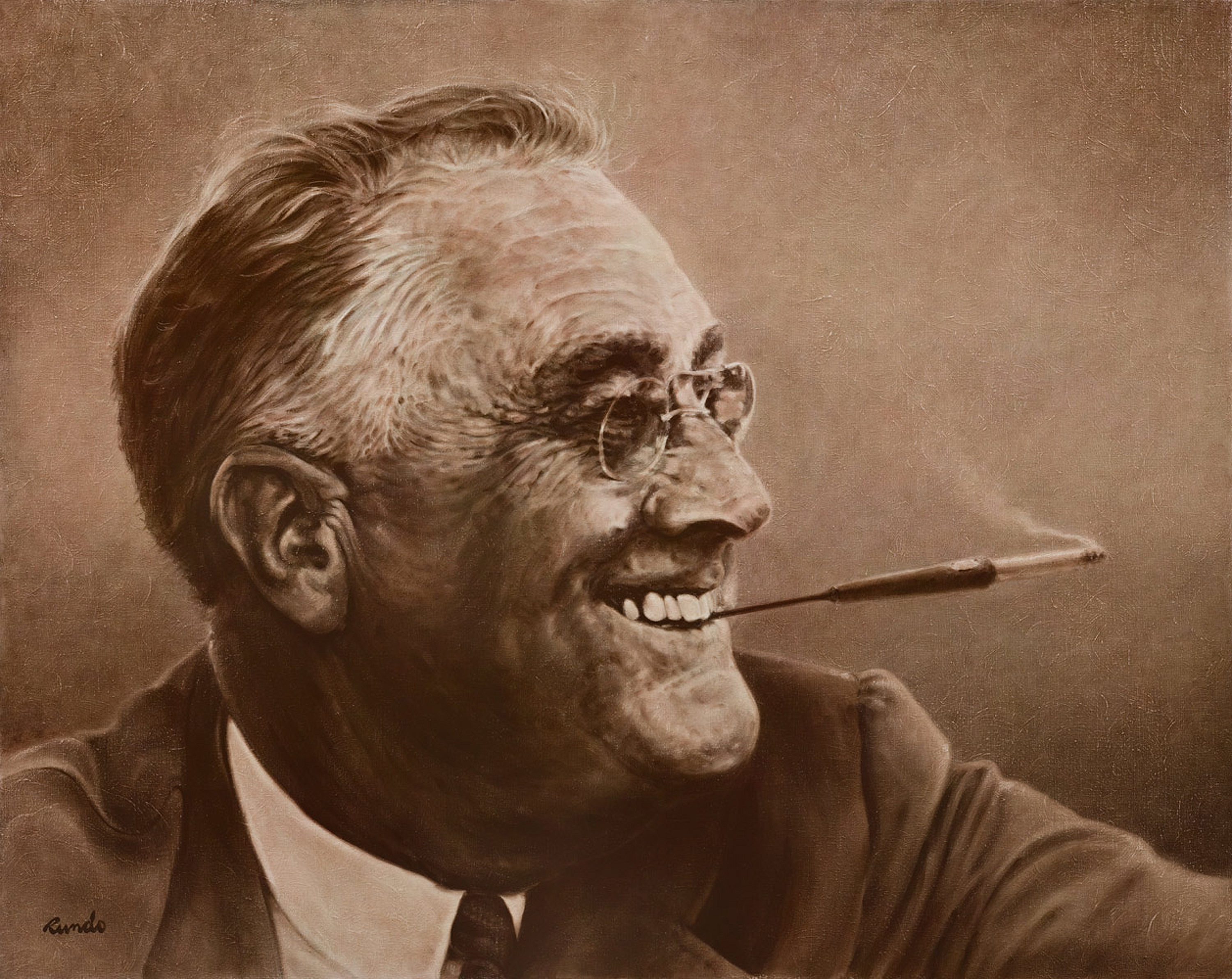 Oil on canvas. Realistic portrait of President Franklin Delano Roosevelt