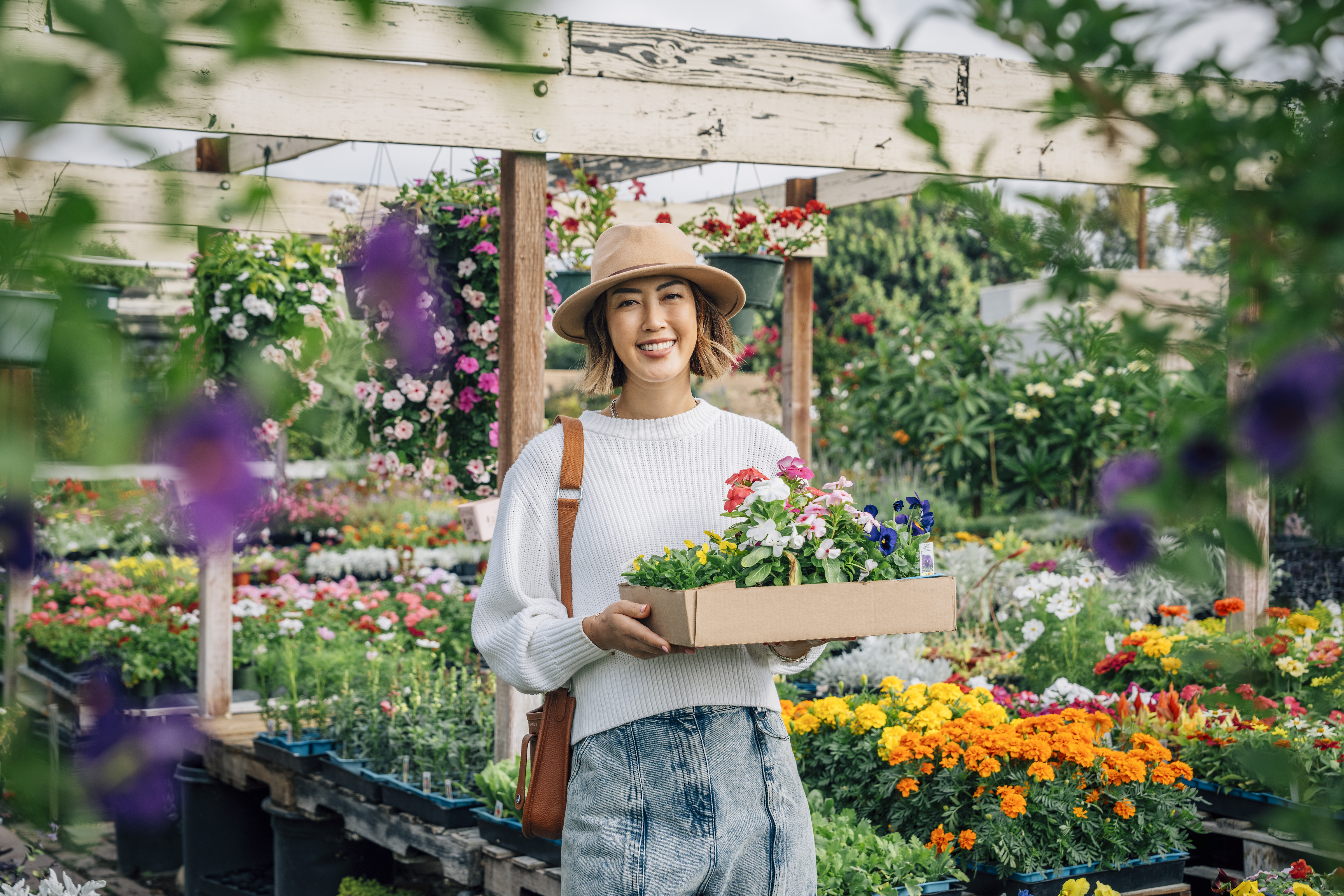 Portrait of Pro Golfer Michelle Wie West at plant nursery in LA for Delta Airliens. 