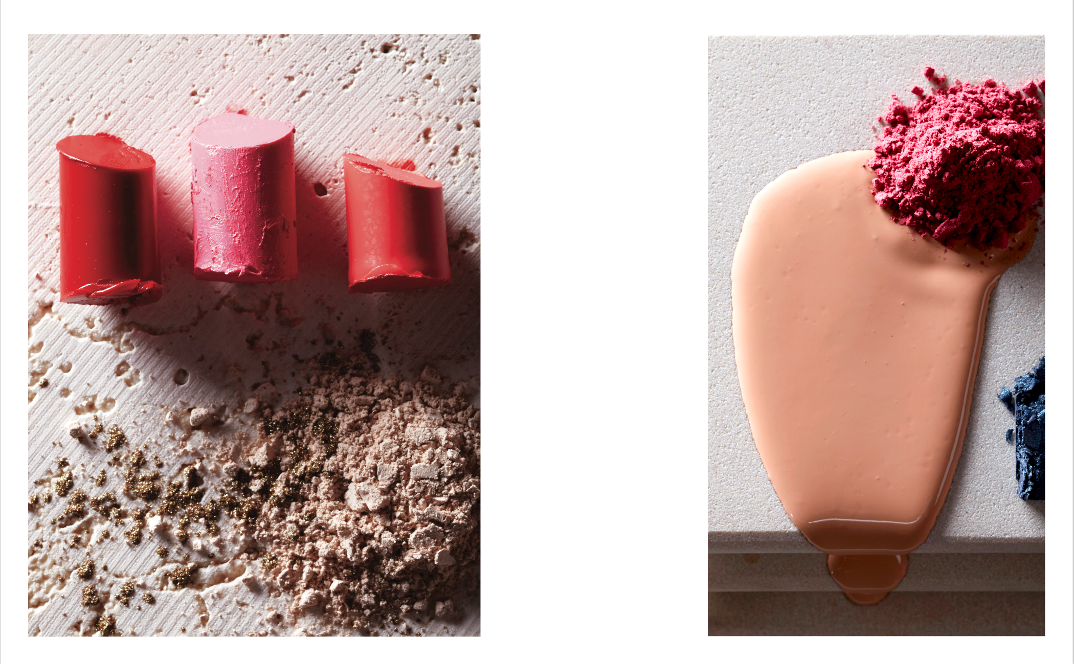 Beauty shot of lipstick and makeup foundation texture 
