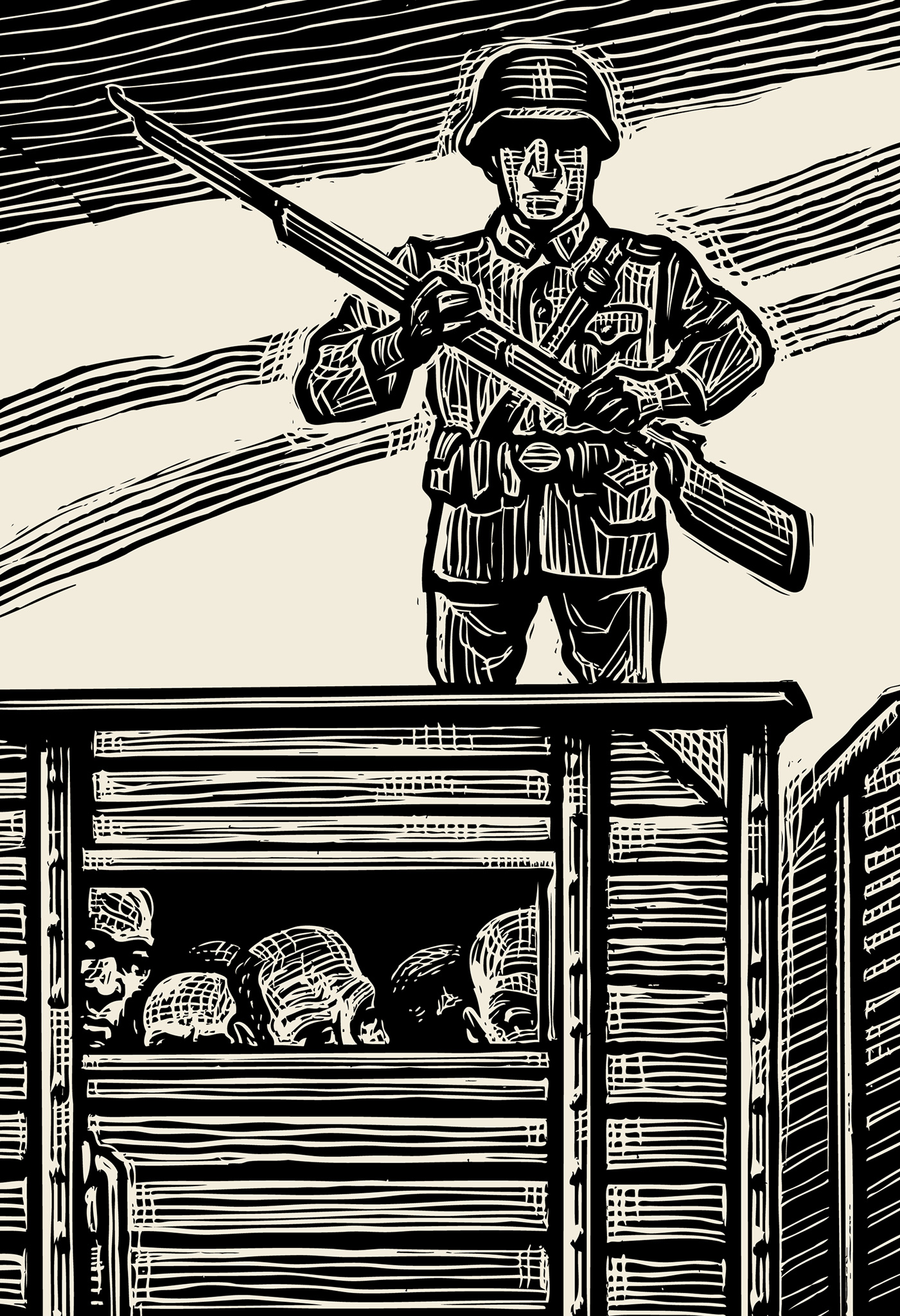 Illustration for a series of Yiddish short stories for Pakn Treger, magazine of the Yiddish Book Center. Illustration for the short story ‘So We Died’ by Levi Shalit.