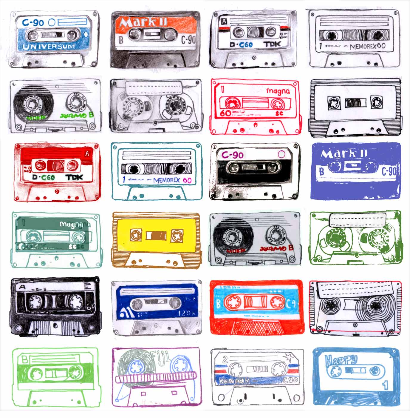 Retro music cassette inspired pattern