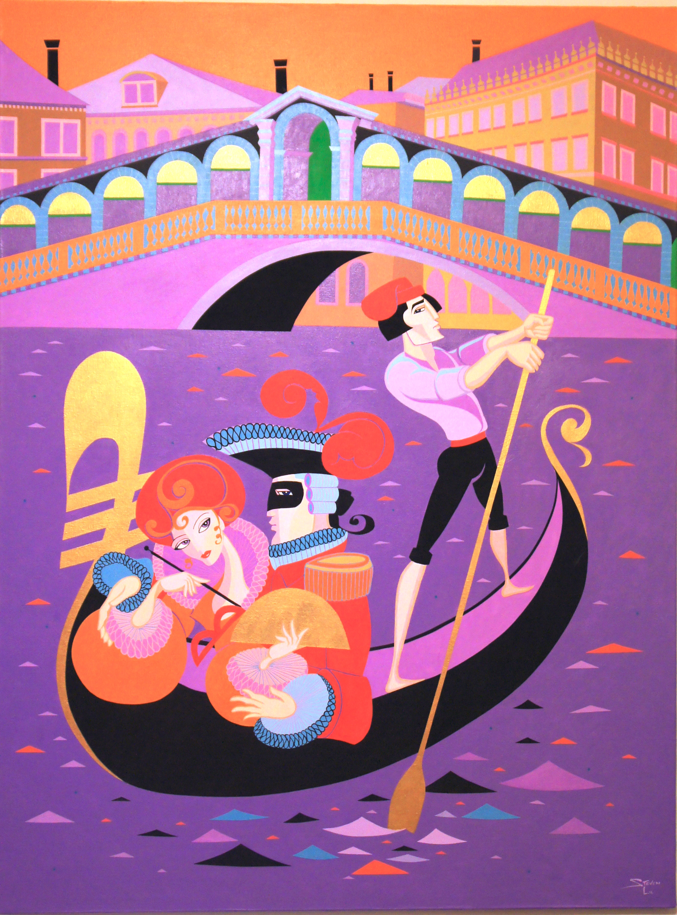 Nothing is more romantic than a ride on a gondola in the heart of Venice. Acrylic on canvas 30 x 40 inches