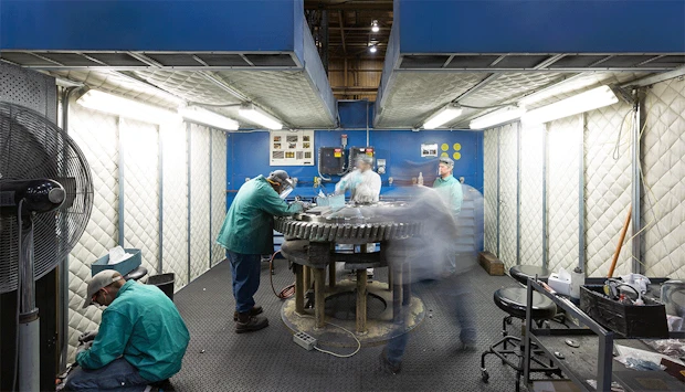 GE workers working on gas turbine in Greenville, SC