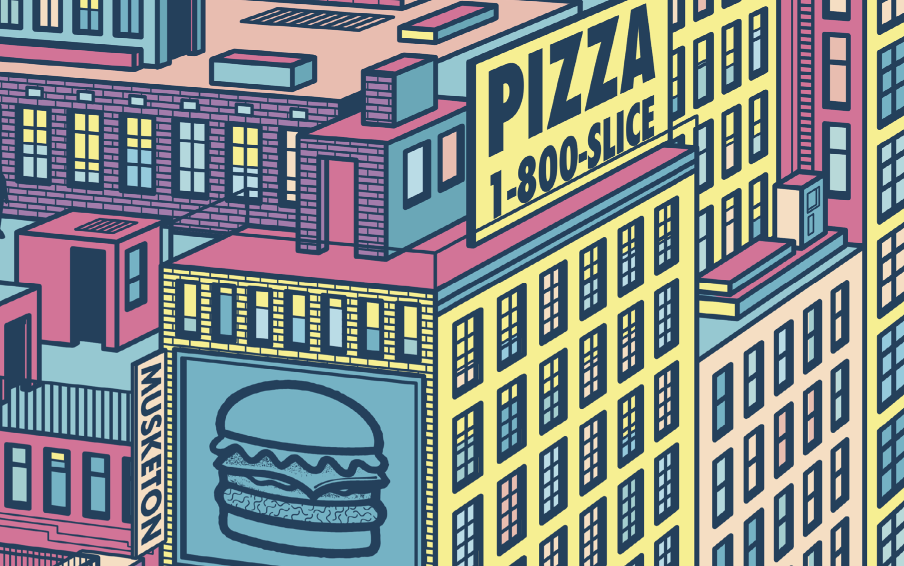 Part of a vector cityscape for Deliveroo's HQ in Europe 