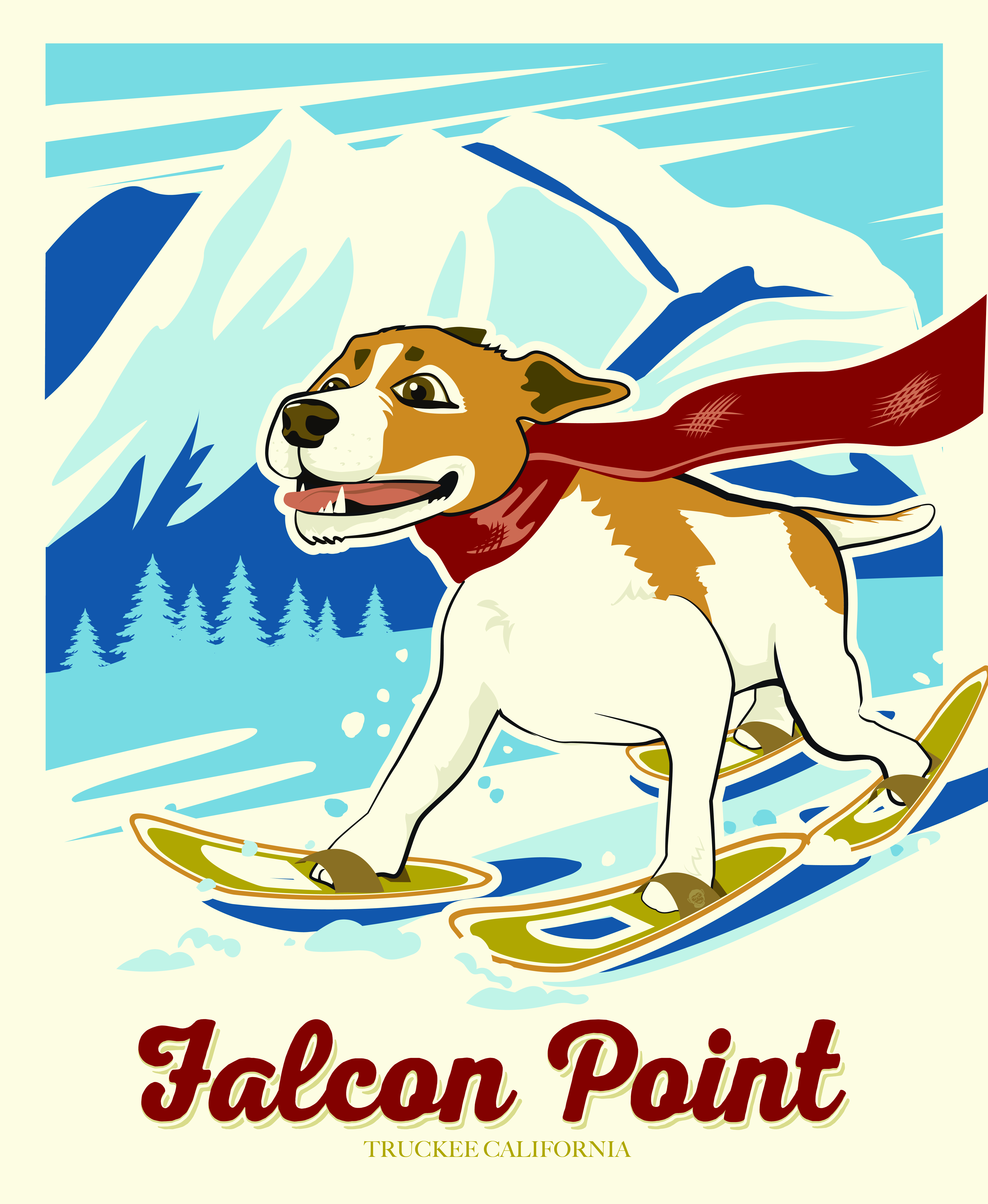 Happy Dog snowshoeing poster