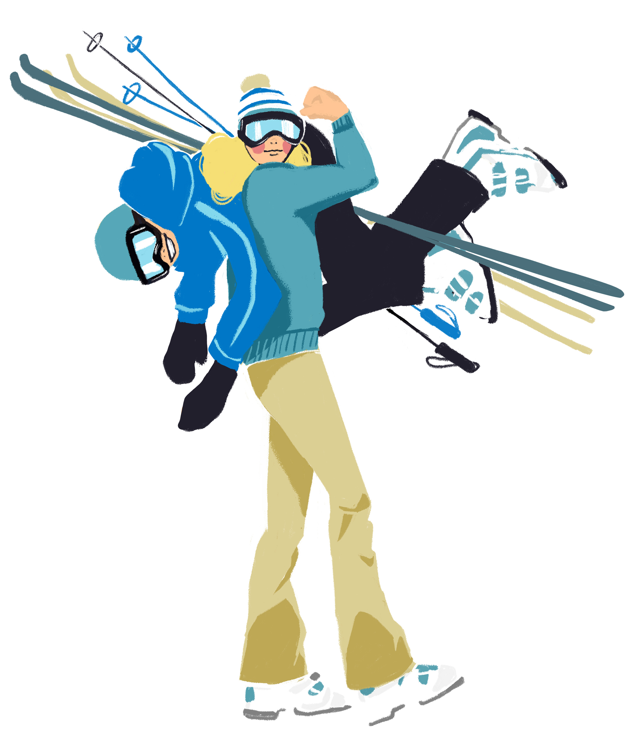 Two people having fun on the slopes.