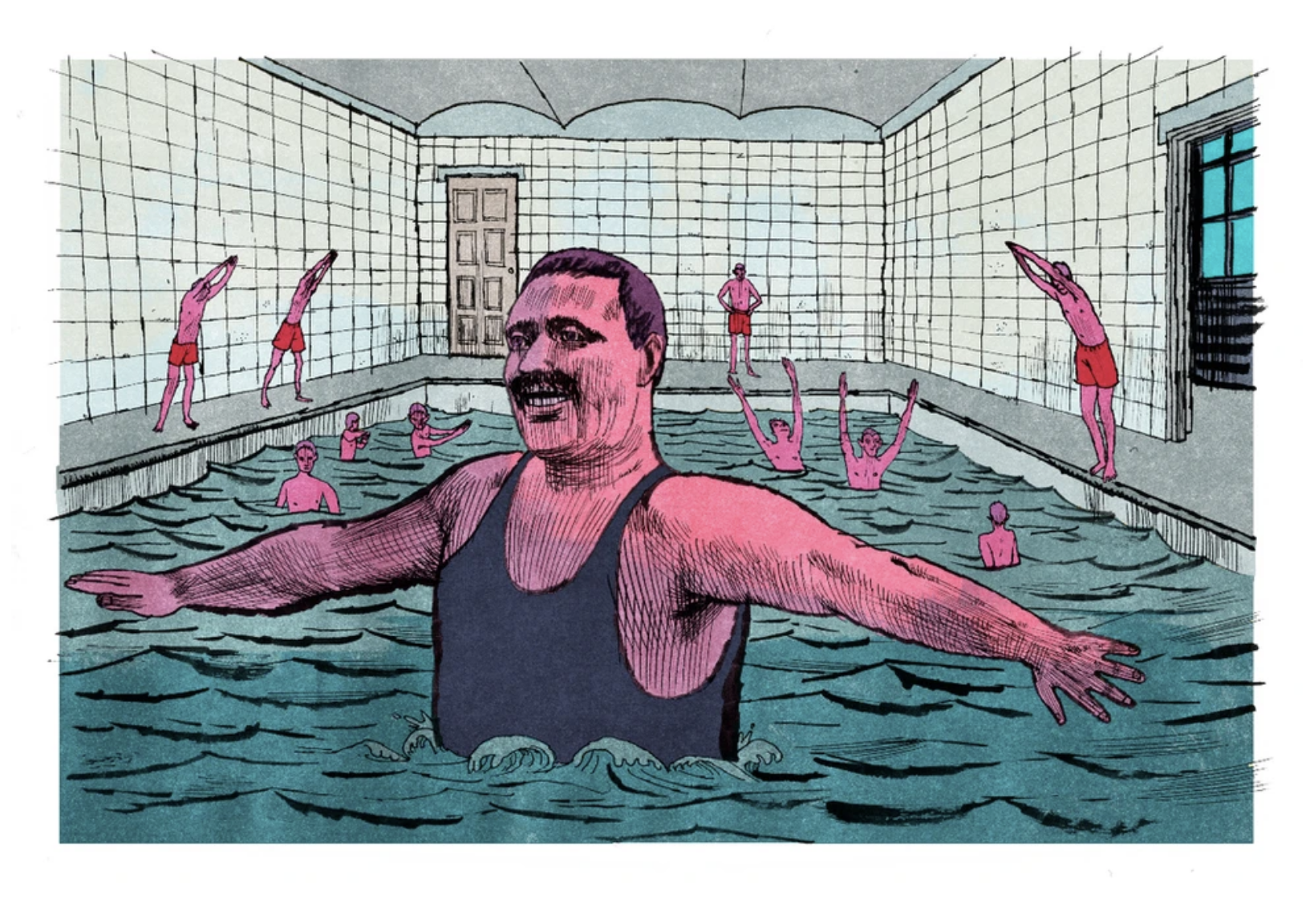 Artist: Matt Rota
Client: The American Scholar, for the article:
"How Wilbert Longfellow turned America into a nation of swimmers"