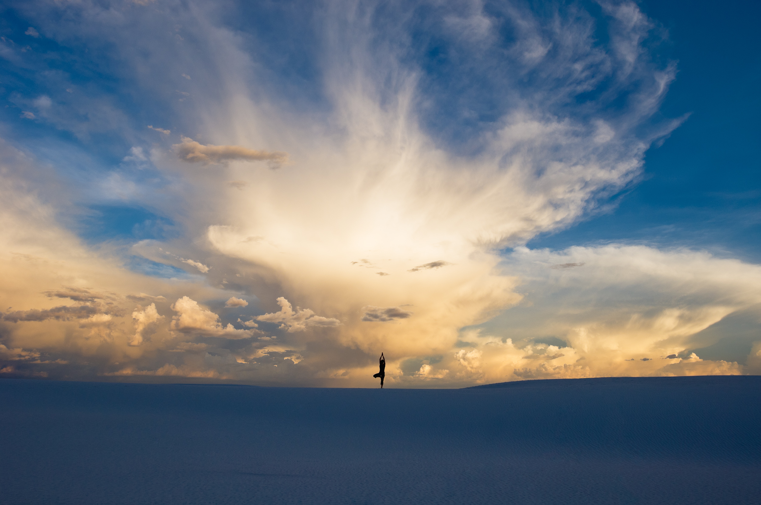 Sadhana Woodman practicing yoga in White Sands National Monument near Alamagordo, New Mexico.