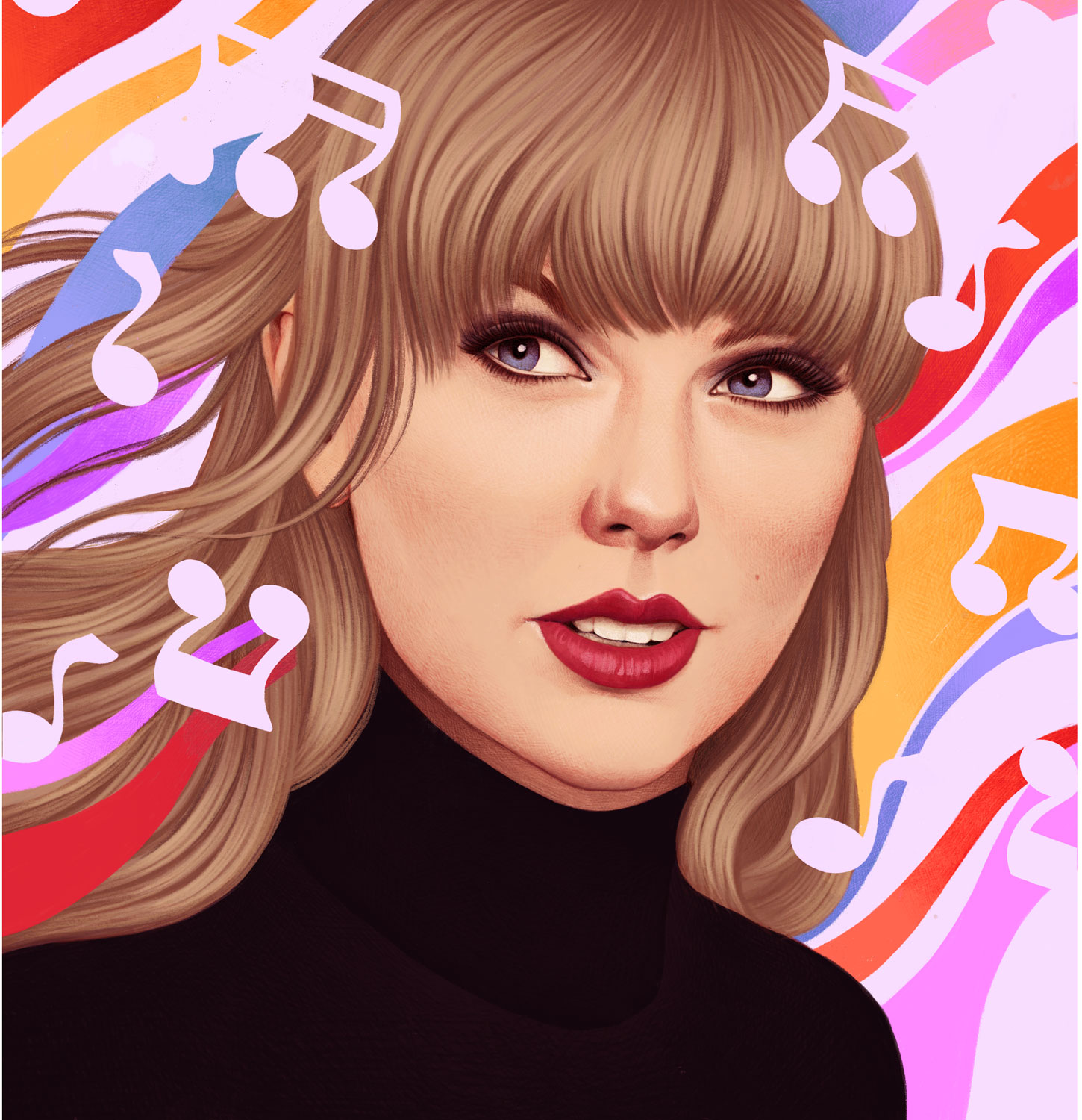 Bright and colourful portrait illustration of Taylor Swift for WSJ