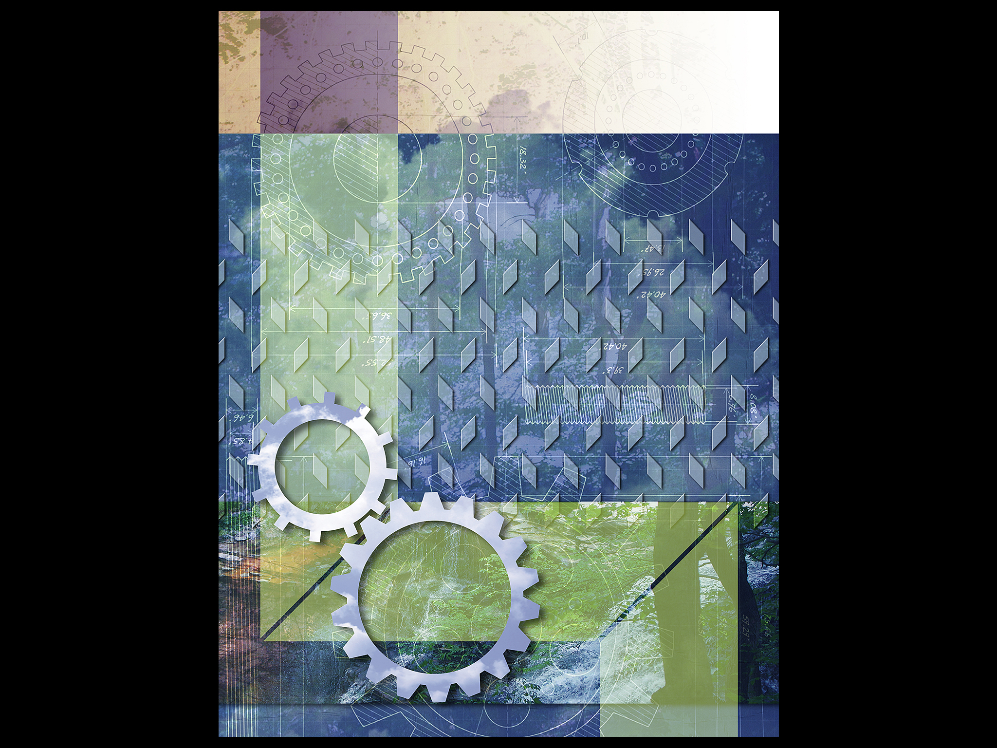 Photo-illustration cover art for a powder coating manufacturer. Focus was industrial/green/sustainable, and how these concepts can work together.