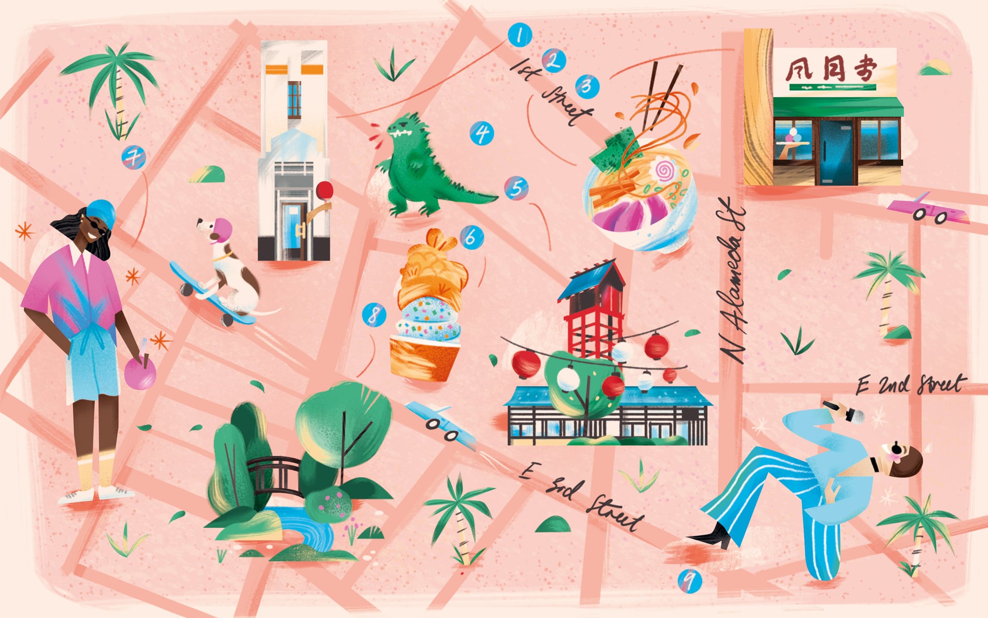 Maps drawn in expressive brushed style